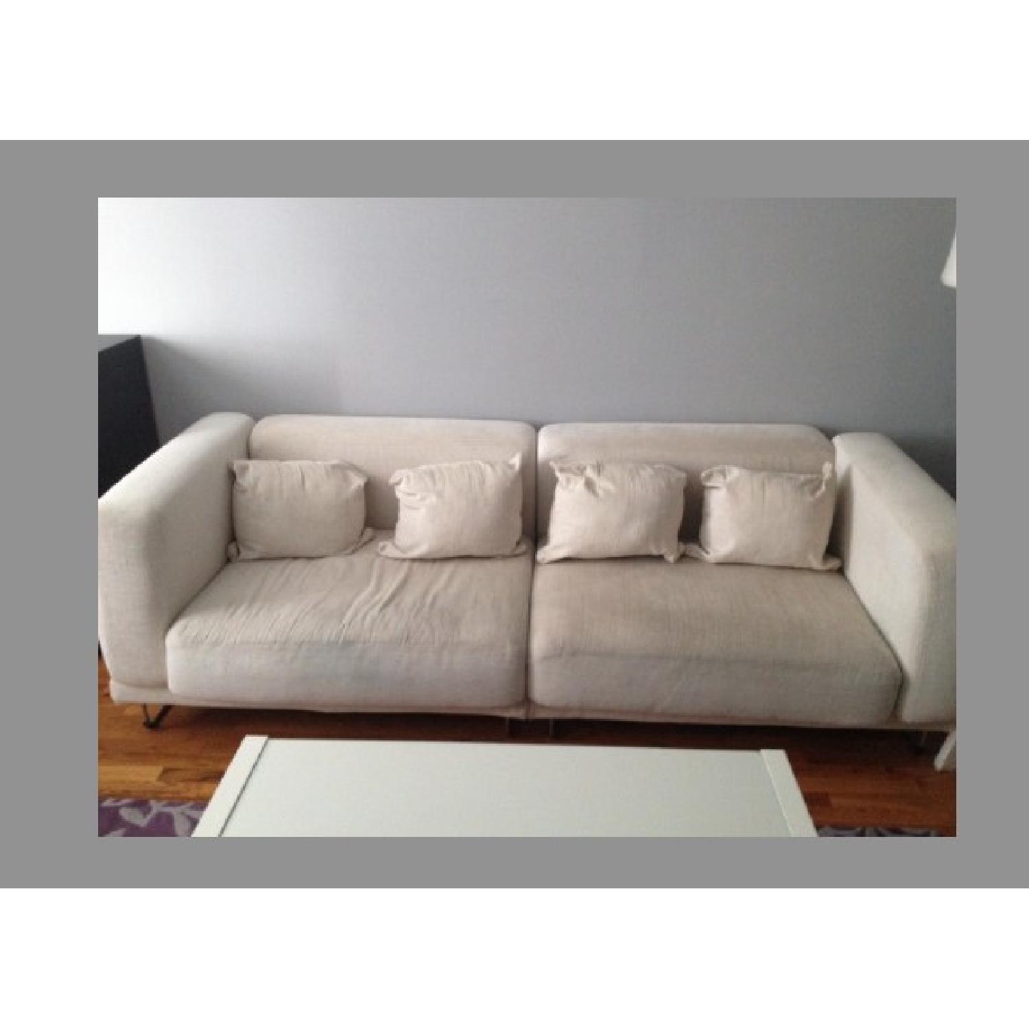 Off White/Cream Modern Fabric Couch - image-1