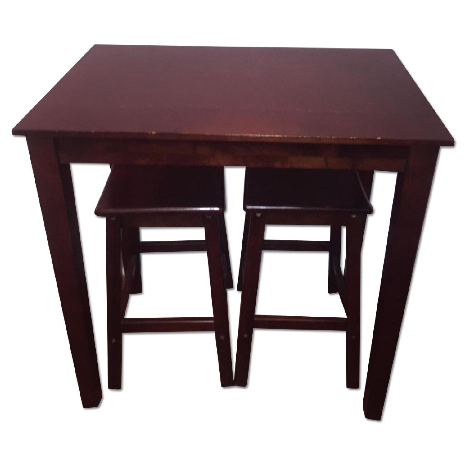 High Wood Table w/ 2 Stools AptDeco