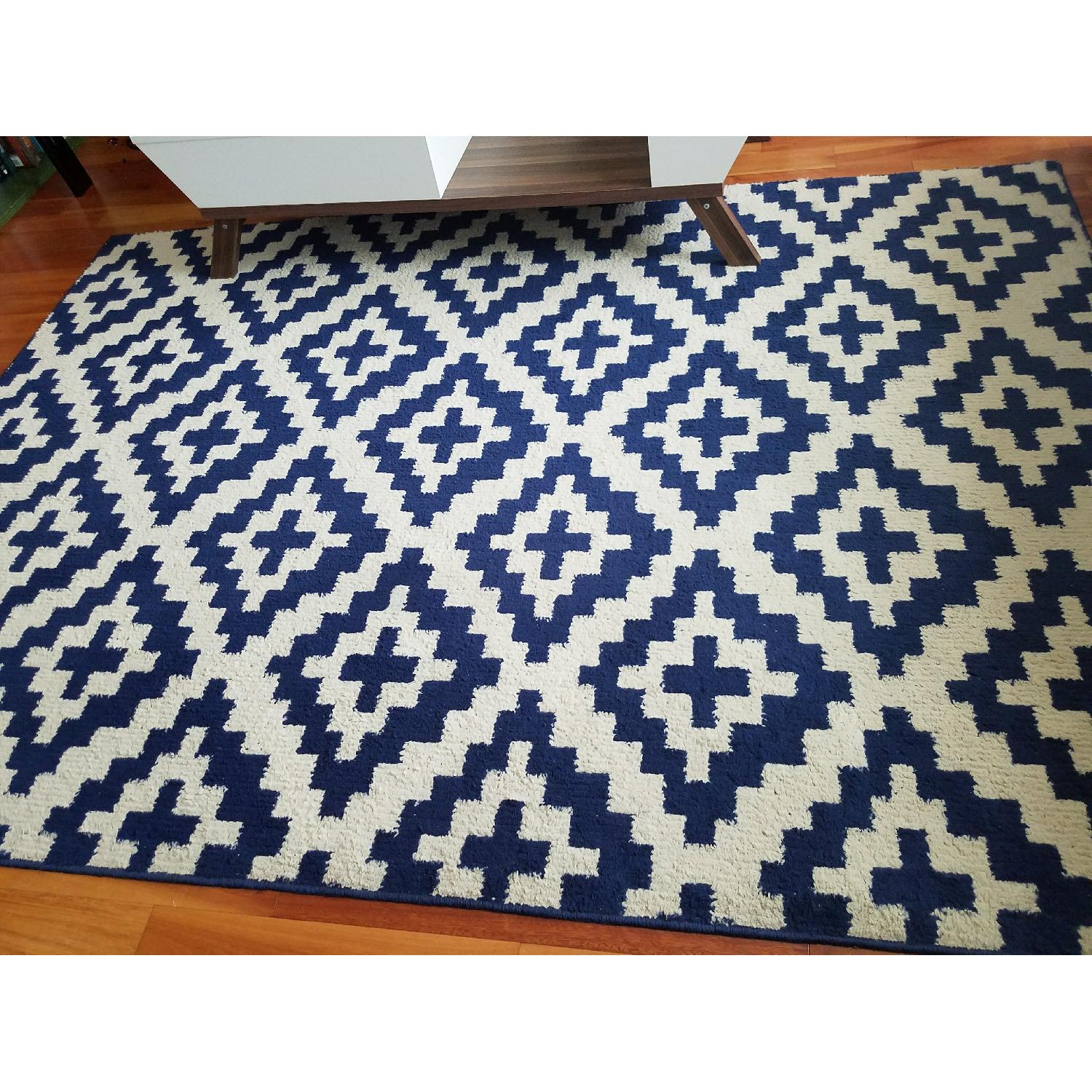 Blue & White Geometric Area Rug - image-2