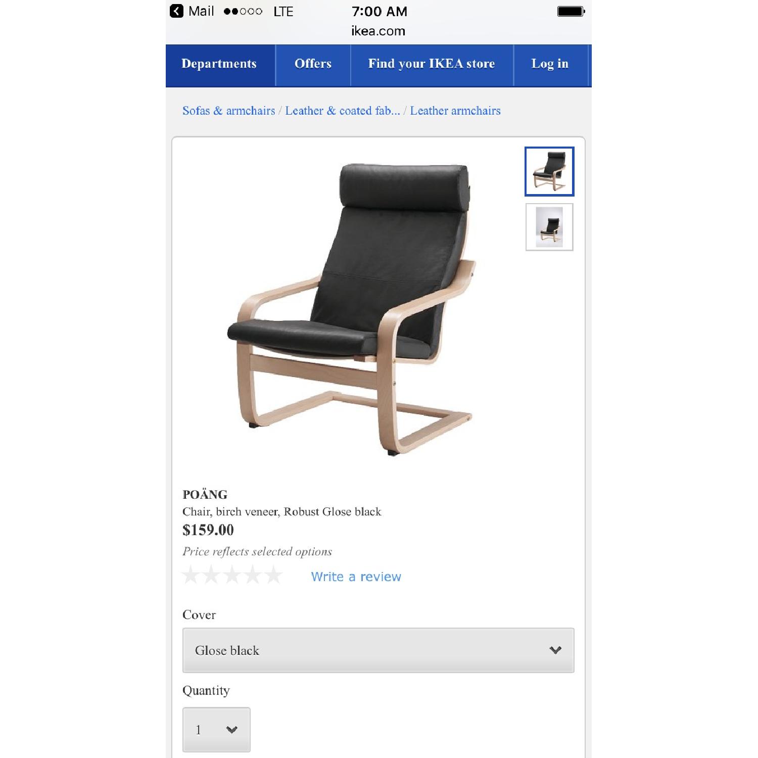 Ikea Poang Black Leather Chairs w/ Ottomans - image-1