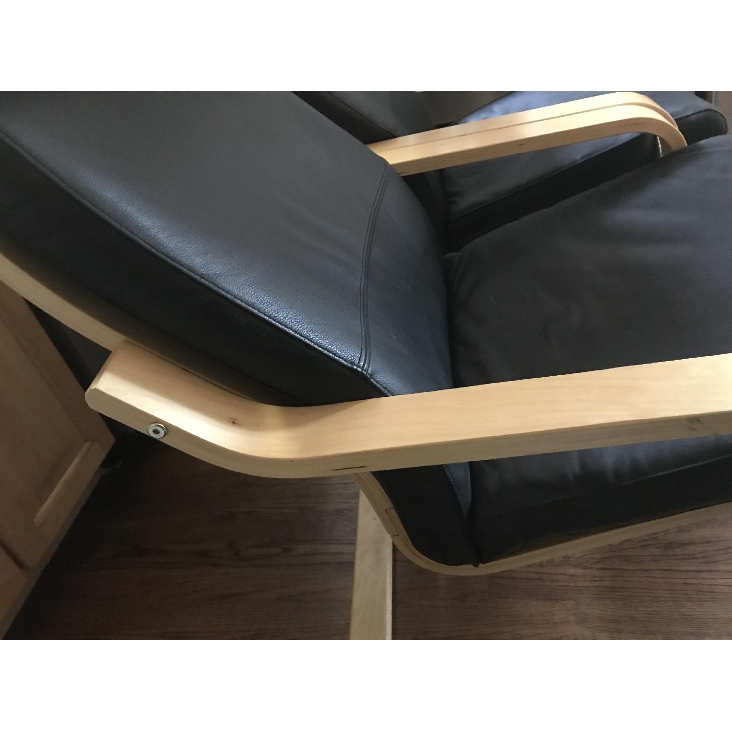 Ikea Poang Black Leather Chairs w/ Ottomans - image-5