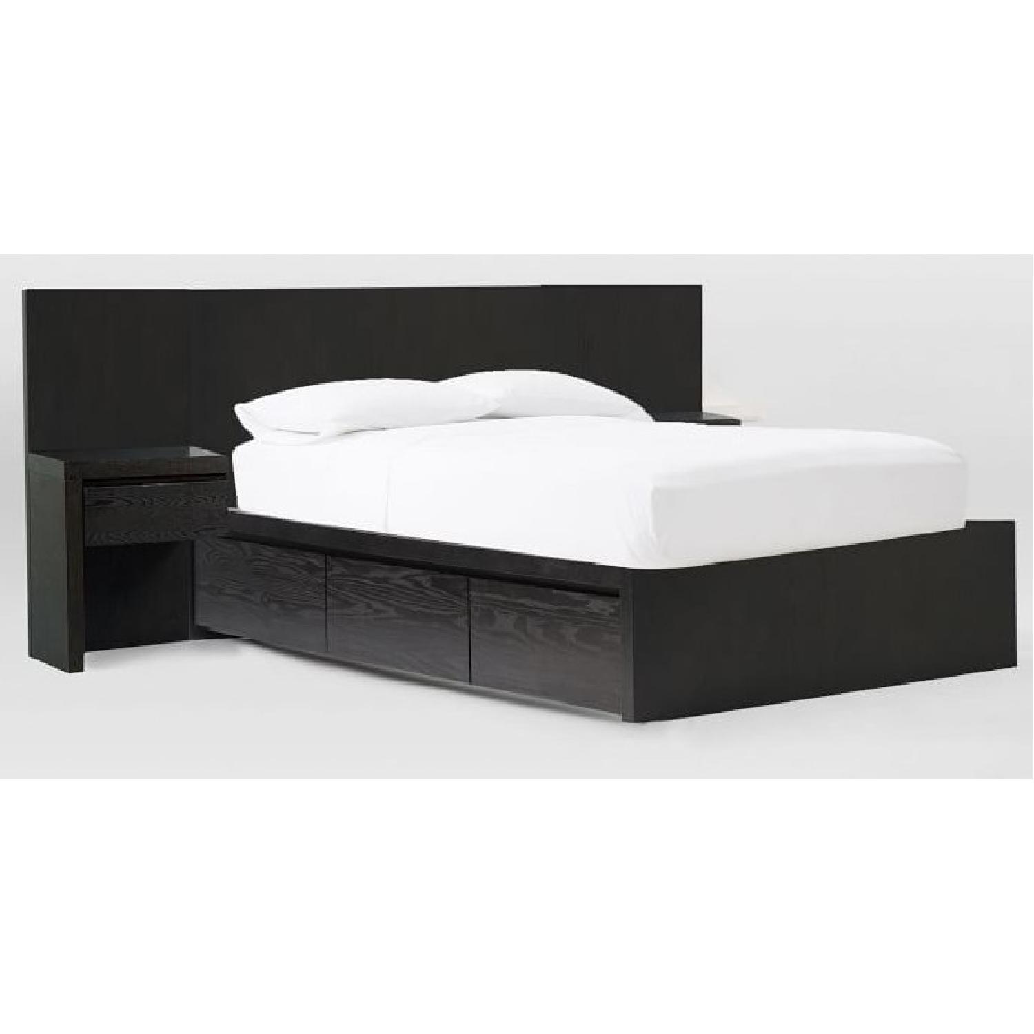 West Elm Queen Size 6 Drawer Storage Bed w/ Headboard + Nightstand
