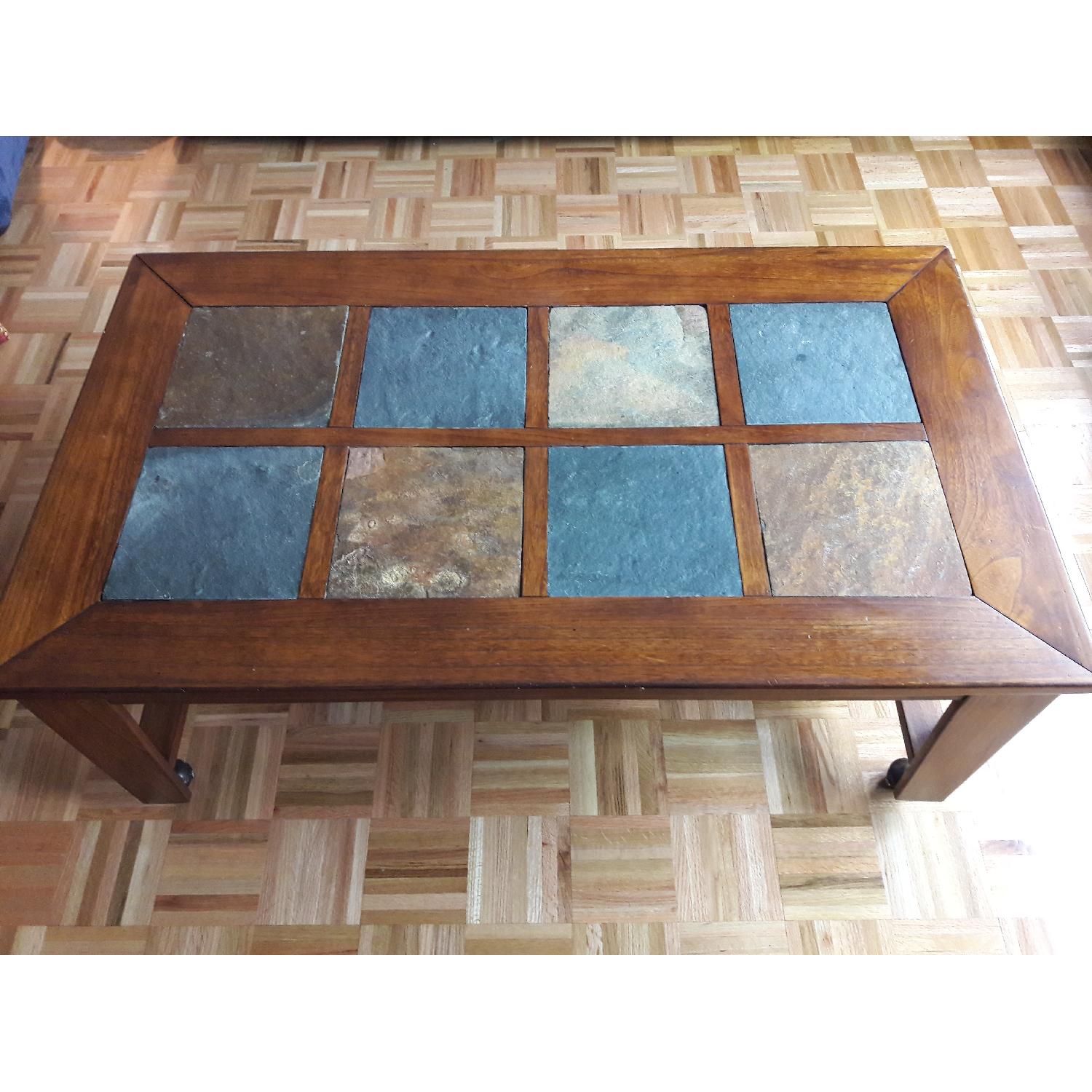 Ashley's Wood Coffee Table w/ Slate Tops - image-1