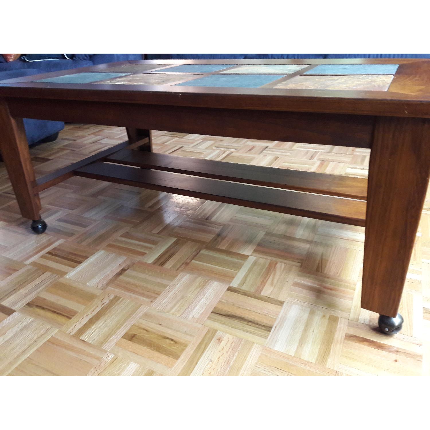 Ashley's Wood Coffee Table w/ Slate Tops - image-2