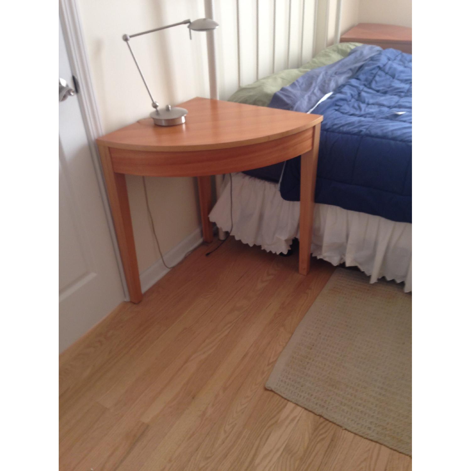 Levenger Cherry Table w/ Drawers + 2 Quarter Round End Tables - image-1