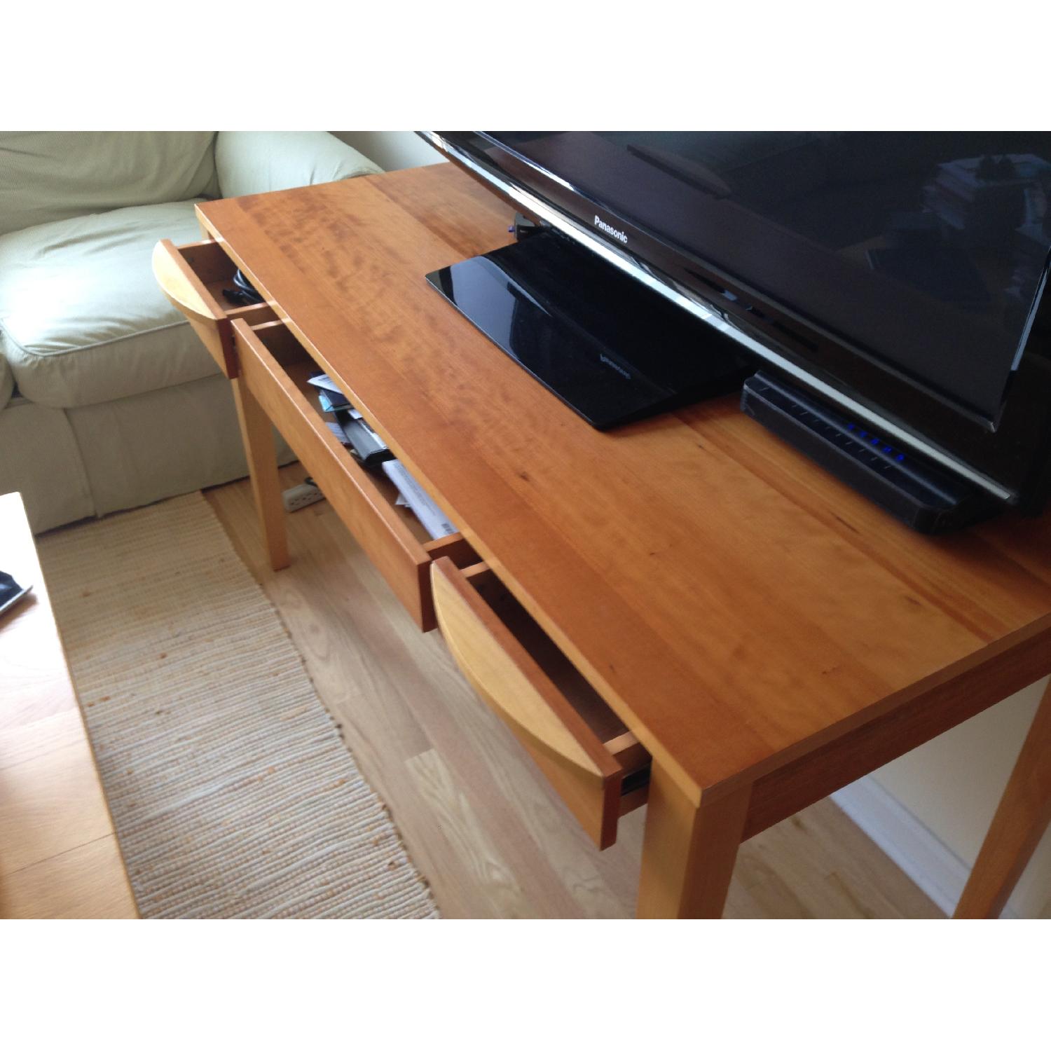 Levenger Cherry Table w/ Drawers + 2 Quarter Round End Tables - image-4