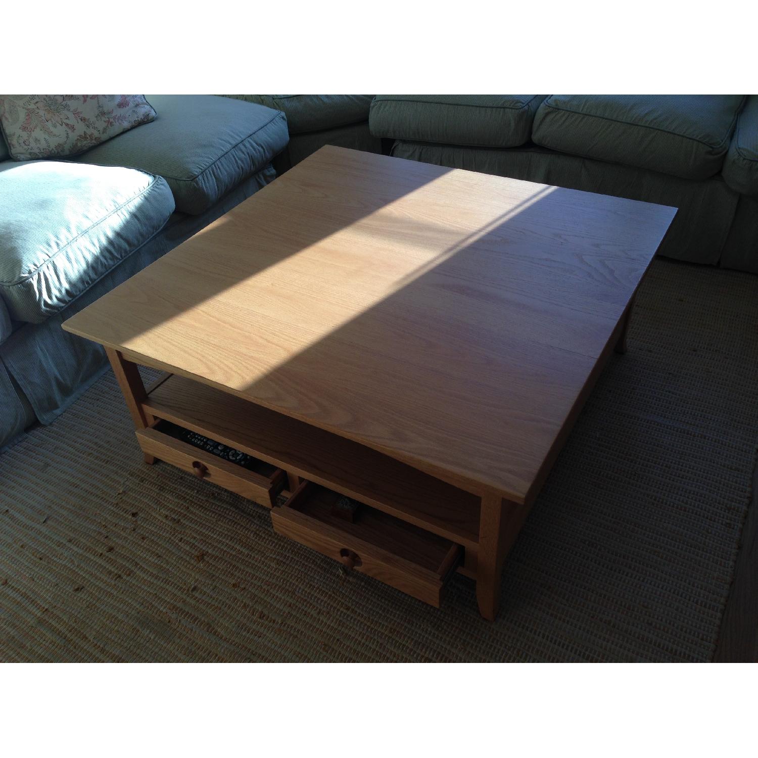 Oak Square Coffee Table with Drawers - image-1