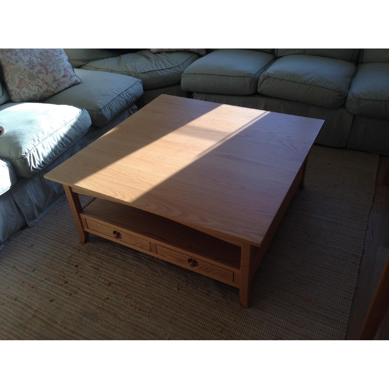 Oak Square Coffee Table with Drawers - image-2