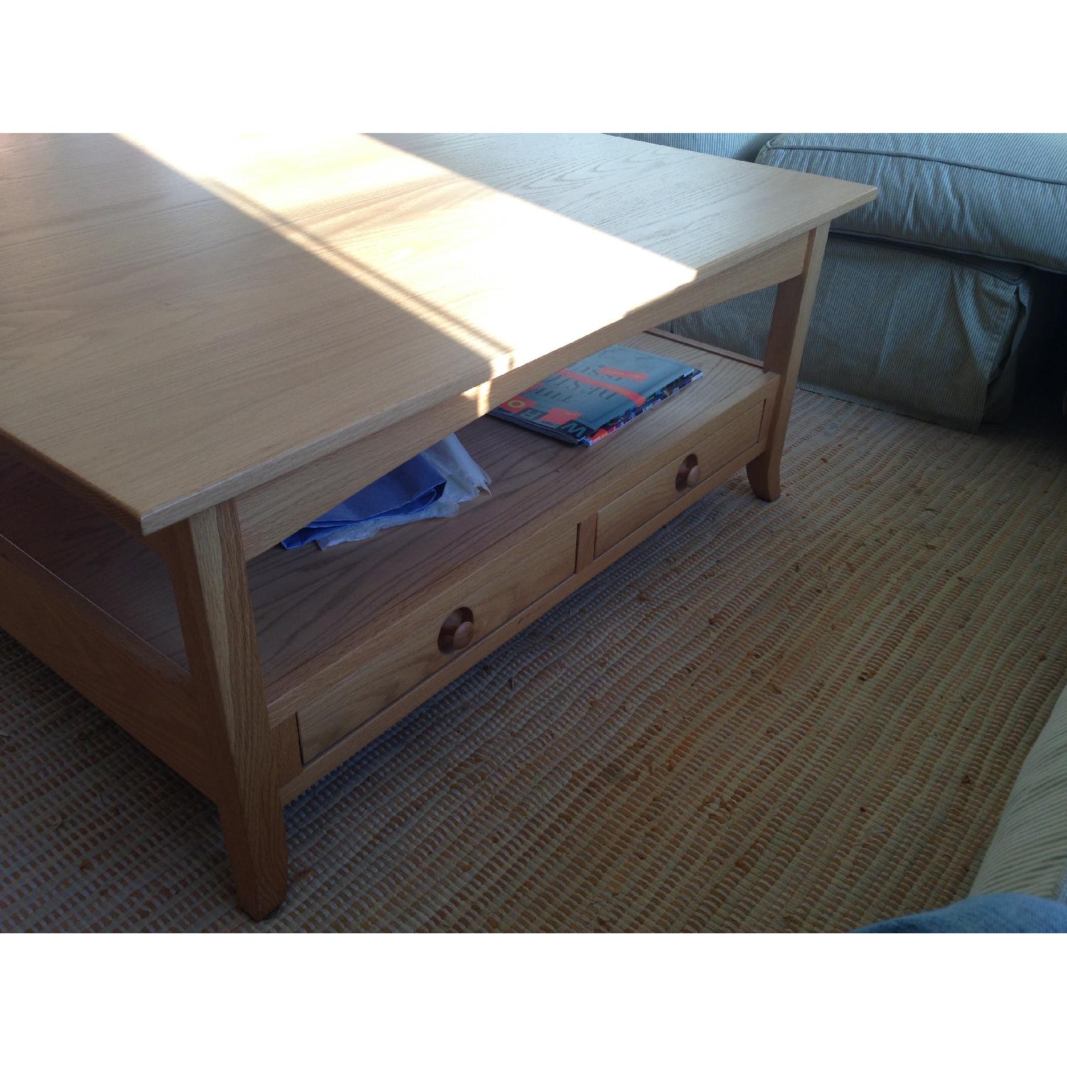 Oak Square Coffee Table with Drawers - image-3