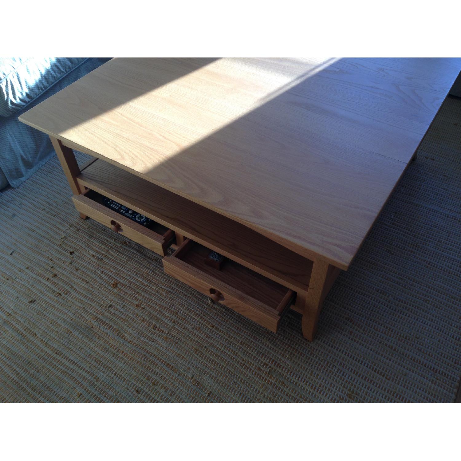 Oak Square Coffee Table with Drawers - image-4