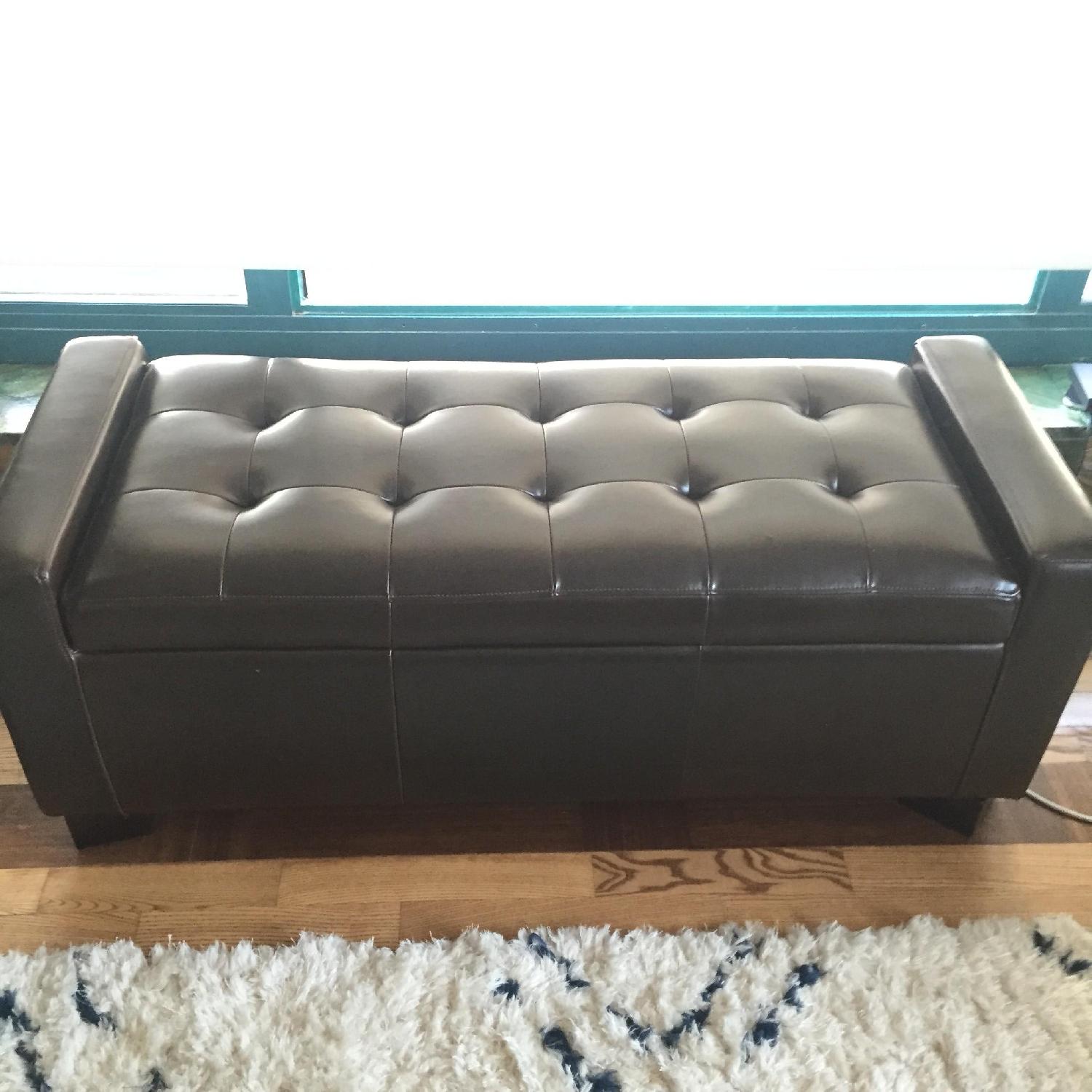 Dark Brown Tufted Leather Storage Bench - image-3