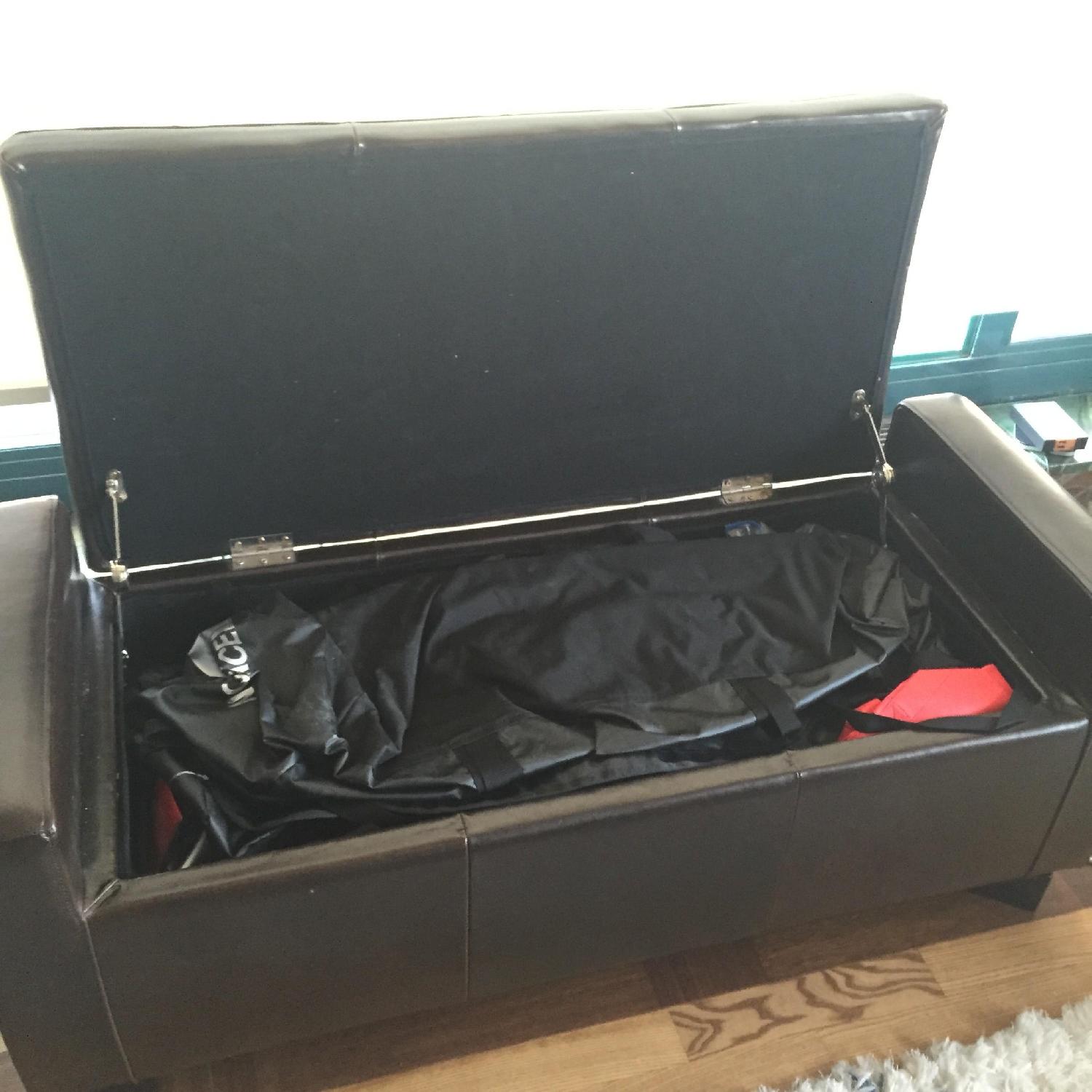 Dark Brown Tufted Leather Storage Bench - image-4