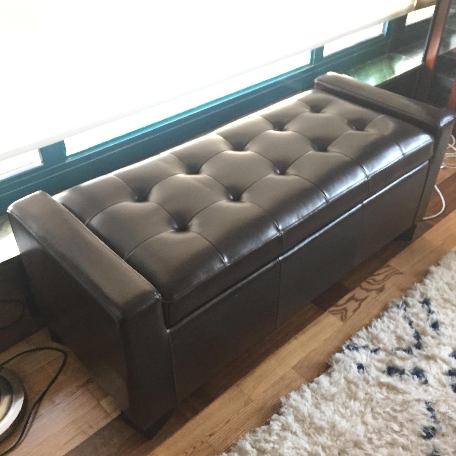 Dark Brown Tufted Leather Storage Bench - image-5