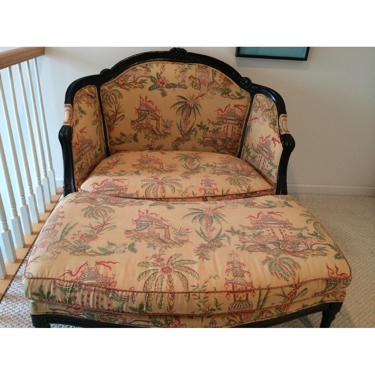 Japanese Reupholstered Two Piece Sofa with Ottoman - image-2