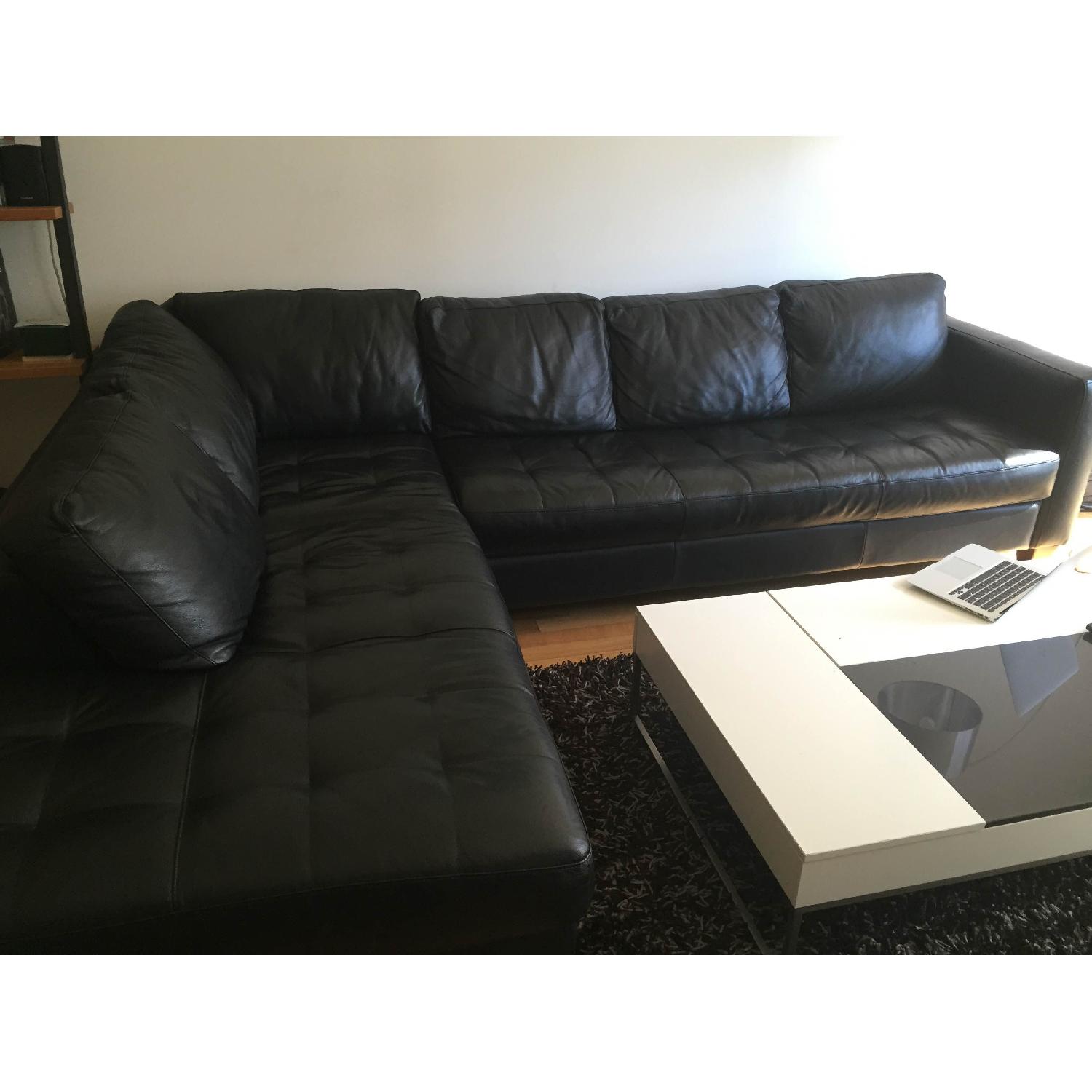 Macy's Black Leather Sectional Sofa - image-1