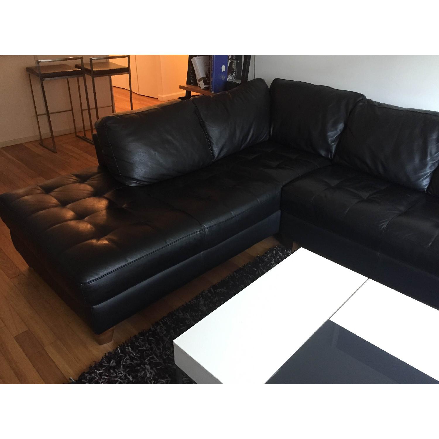 Macy's Black Leather Sectional Sofa AptDeco