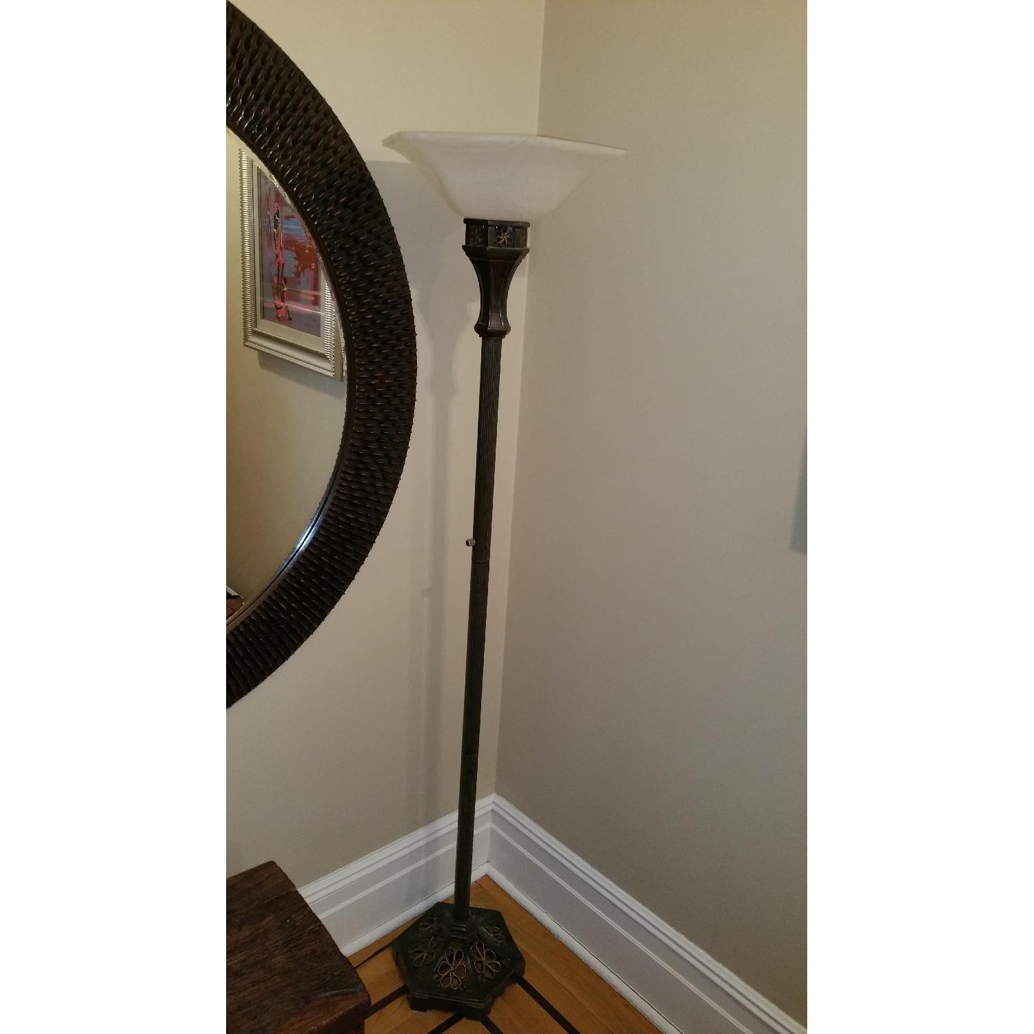 Bronze Colored Metal Floor Lamp w/ Glass Shade - image-1