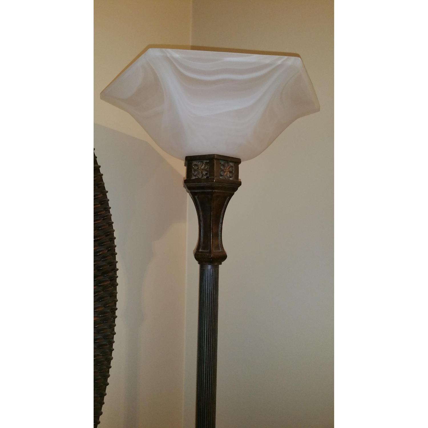 Bronze Colored Metal Floor Lamp w/ Glass Shade - image-2