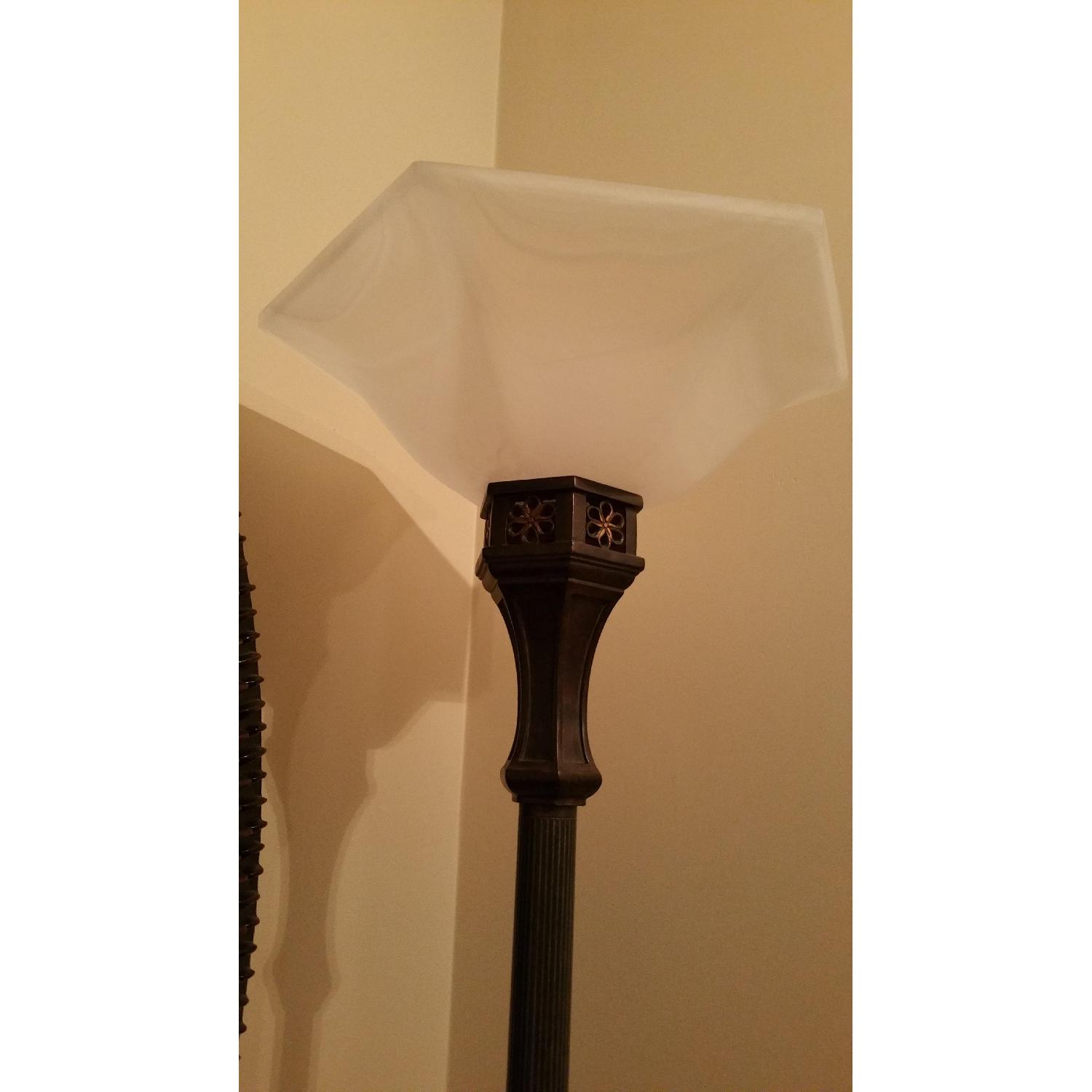 Bronze Colored Metal Floor Lamp w/ Glass Shade - image-5
