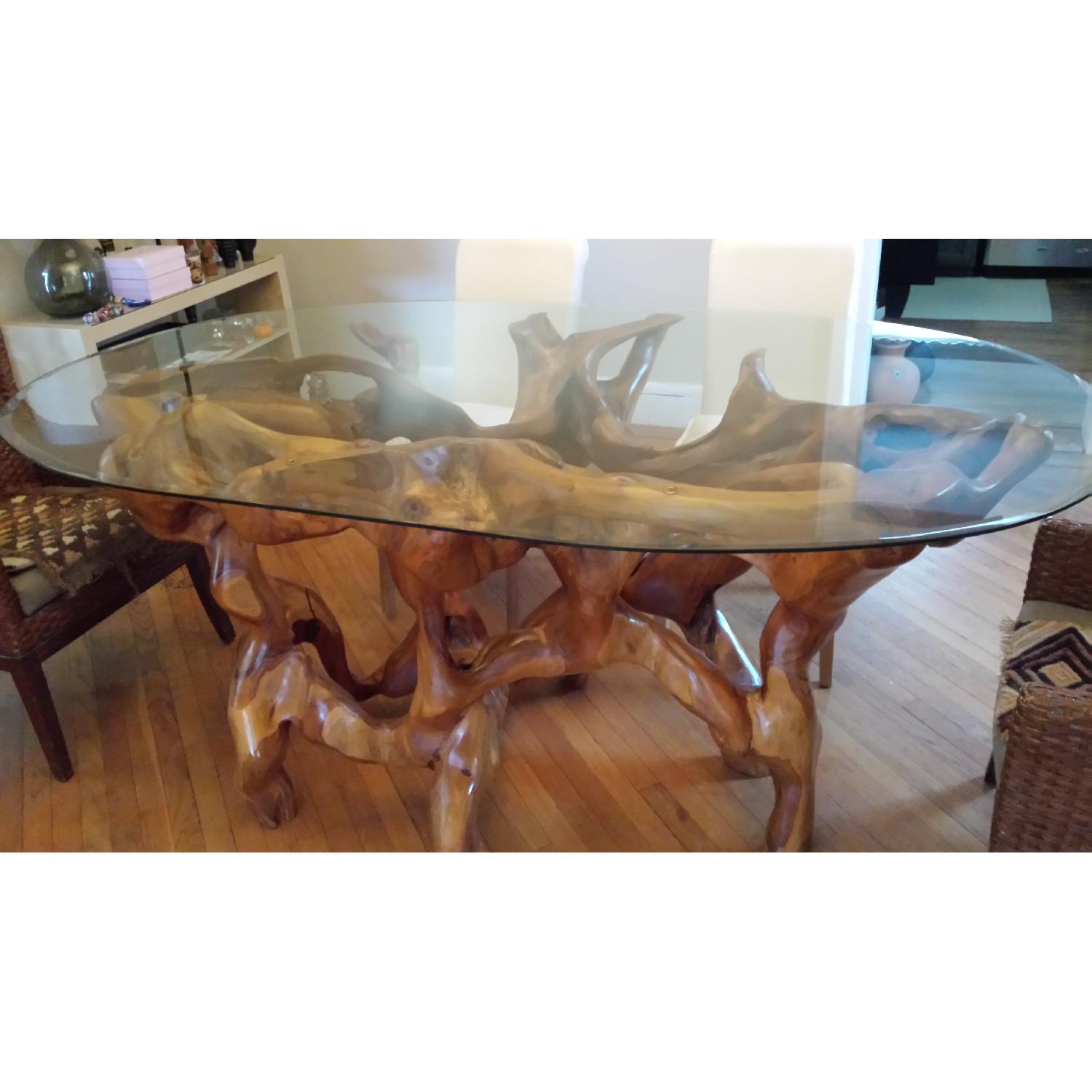 Rustic Wood Table with Glass Top AptDeco