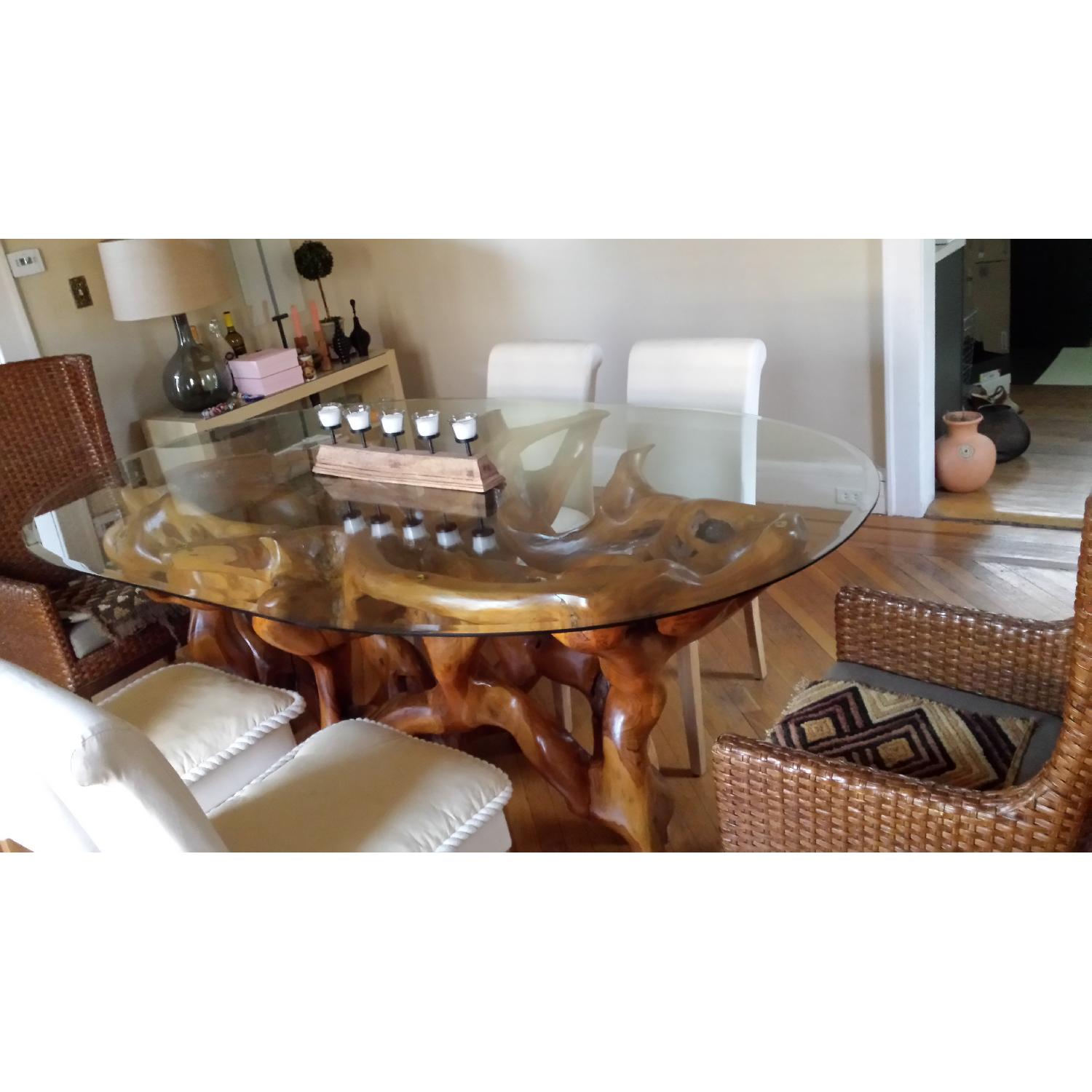 Rustic Wood Table with Glass Top - image-4