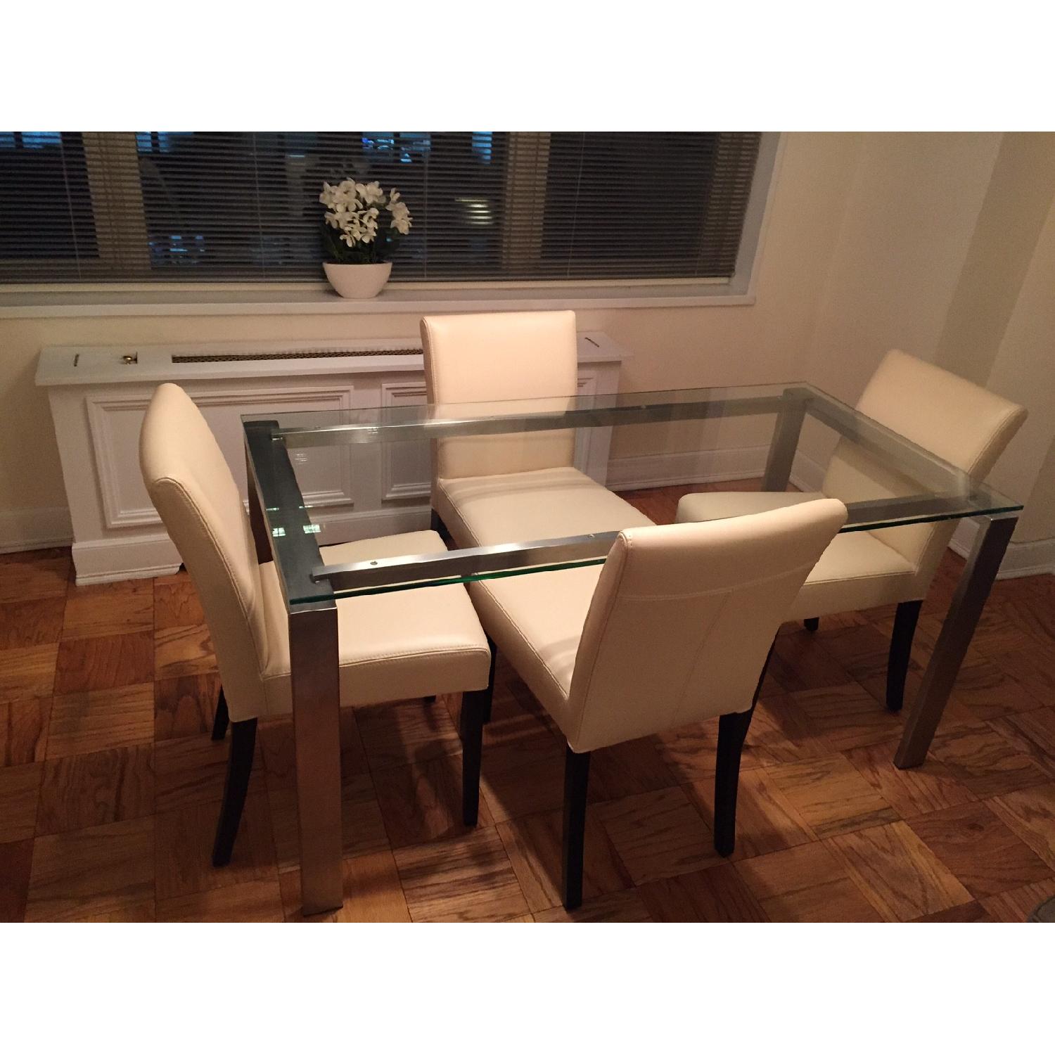 Crate & Barrel Lowe Ivory Leather Dining Chair Set of 4 AptDeco