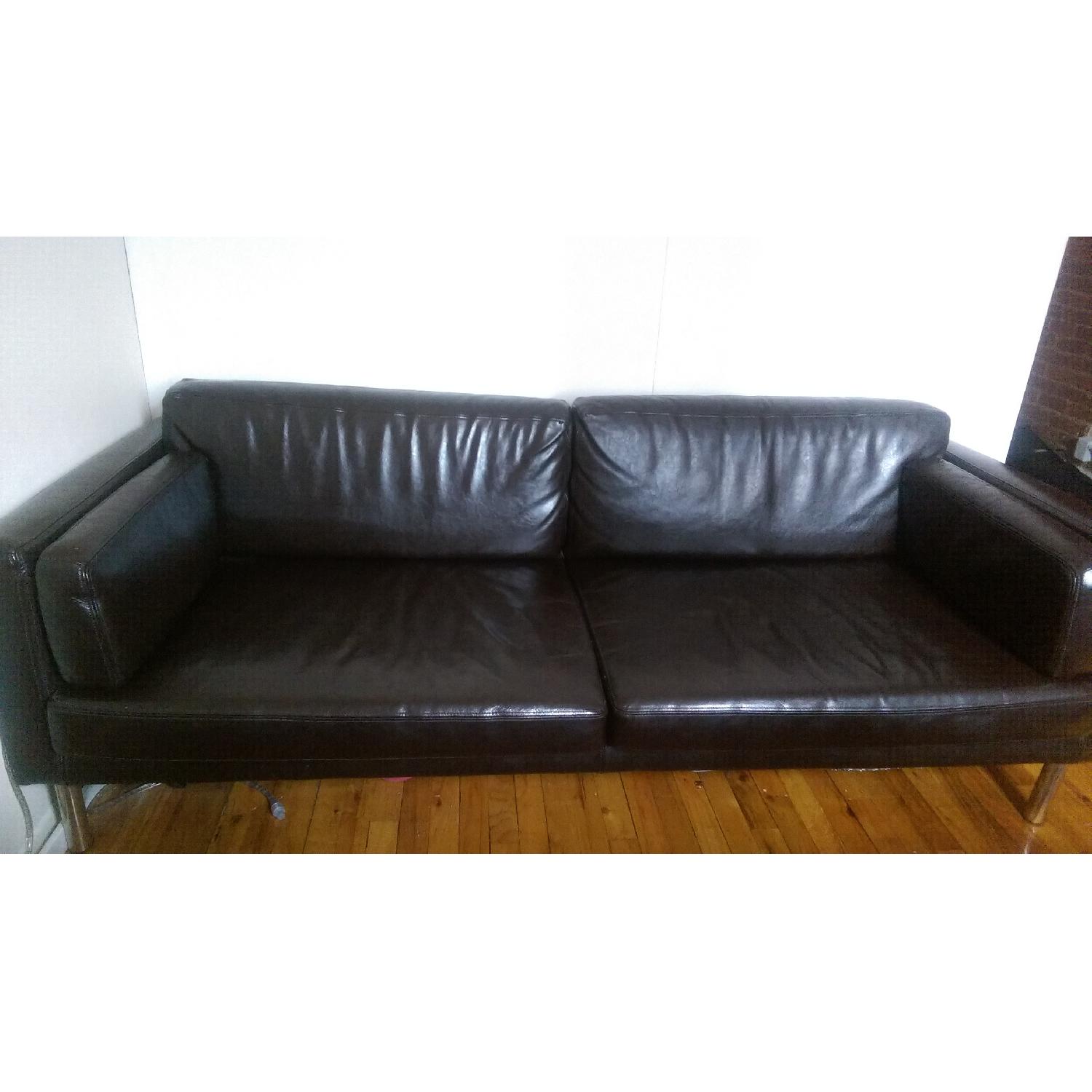 Ikea Sater Brown Leather Couch - AptDeco