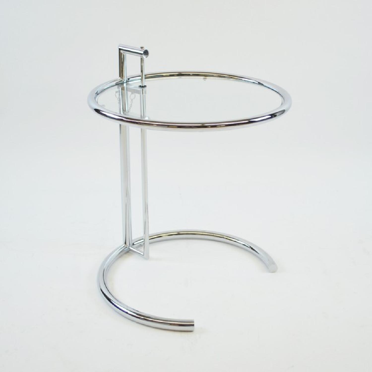 Eileen Grey Adjustable Height Chrome Side Table w/ Glass Top - Pair - image-1
