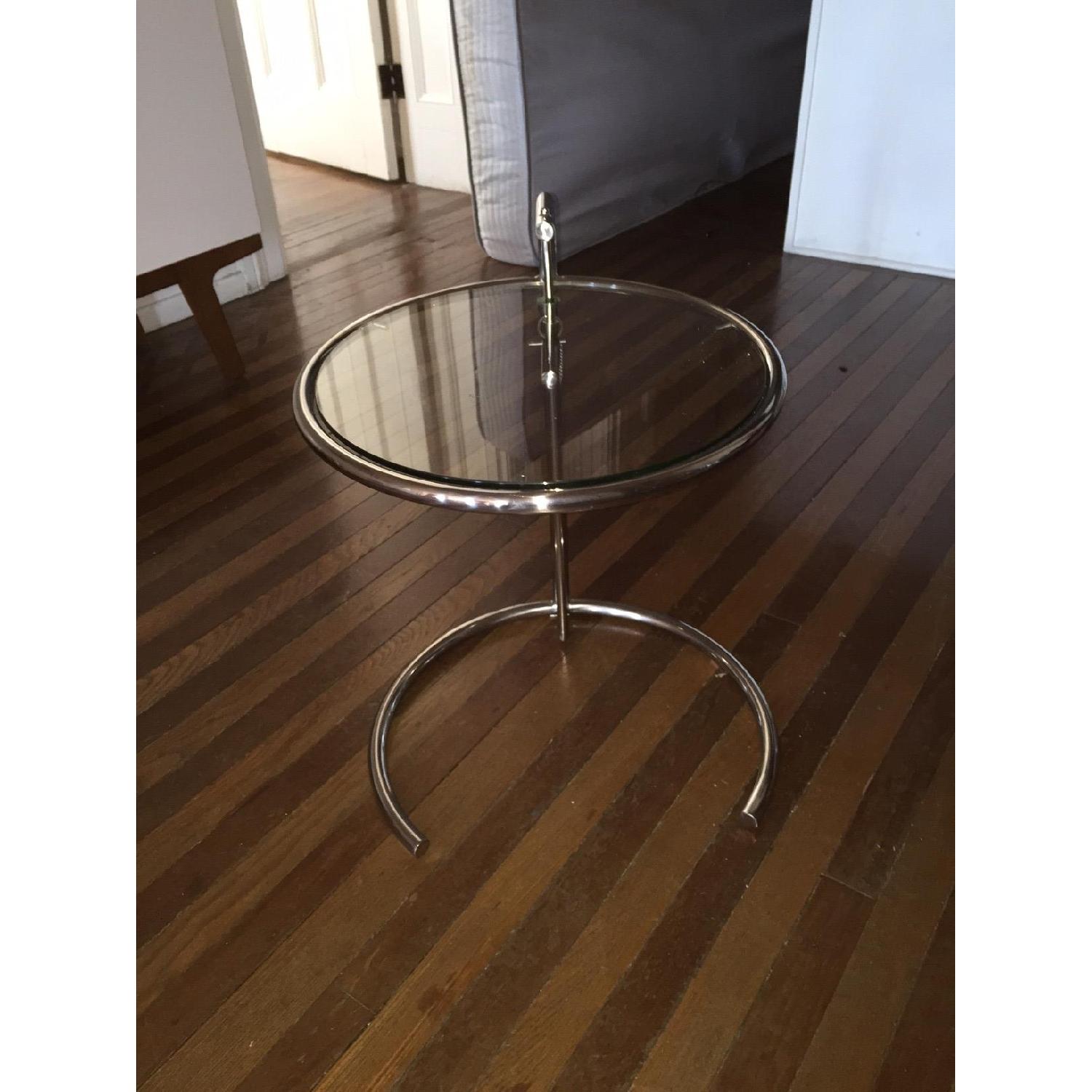 Eileen Grey Adjustable Height Chrome Side Table w/ Glass Top - Pair - image-2