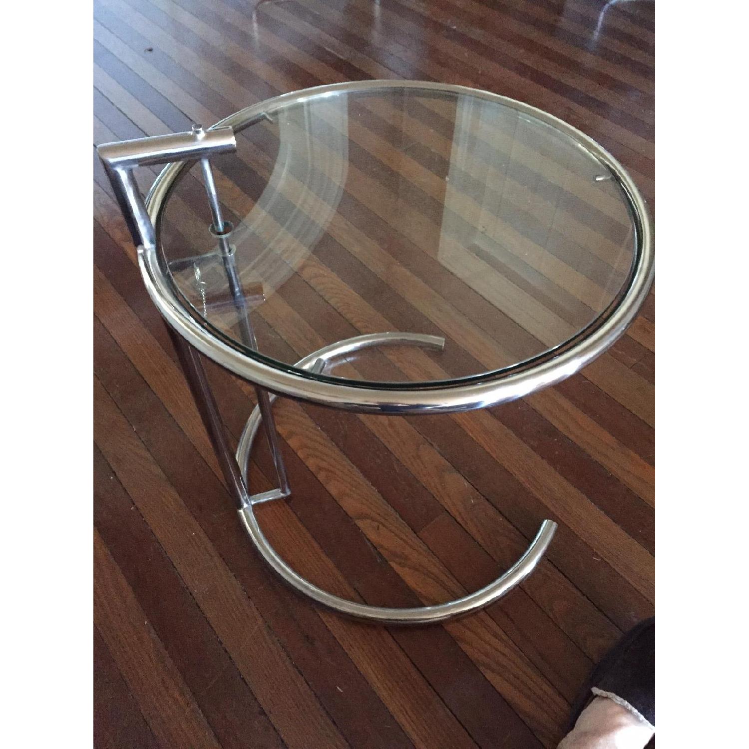 Eileen Grey Adjustable Height Chrome Side Table w/ Glass Top Pair