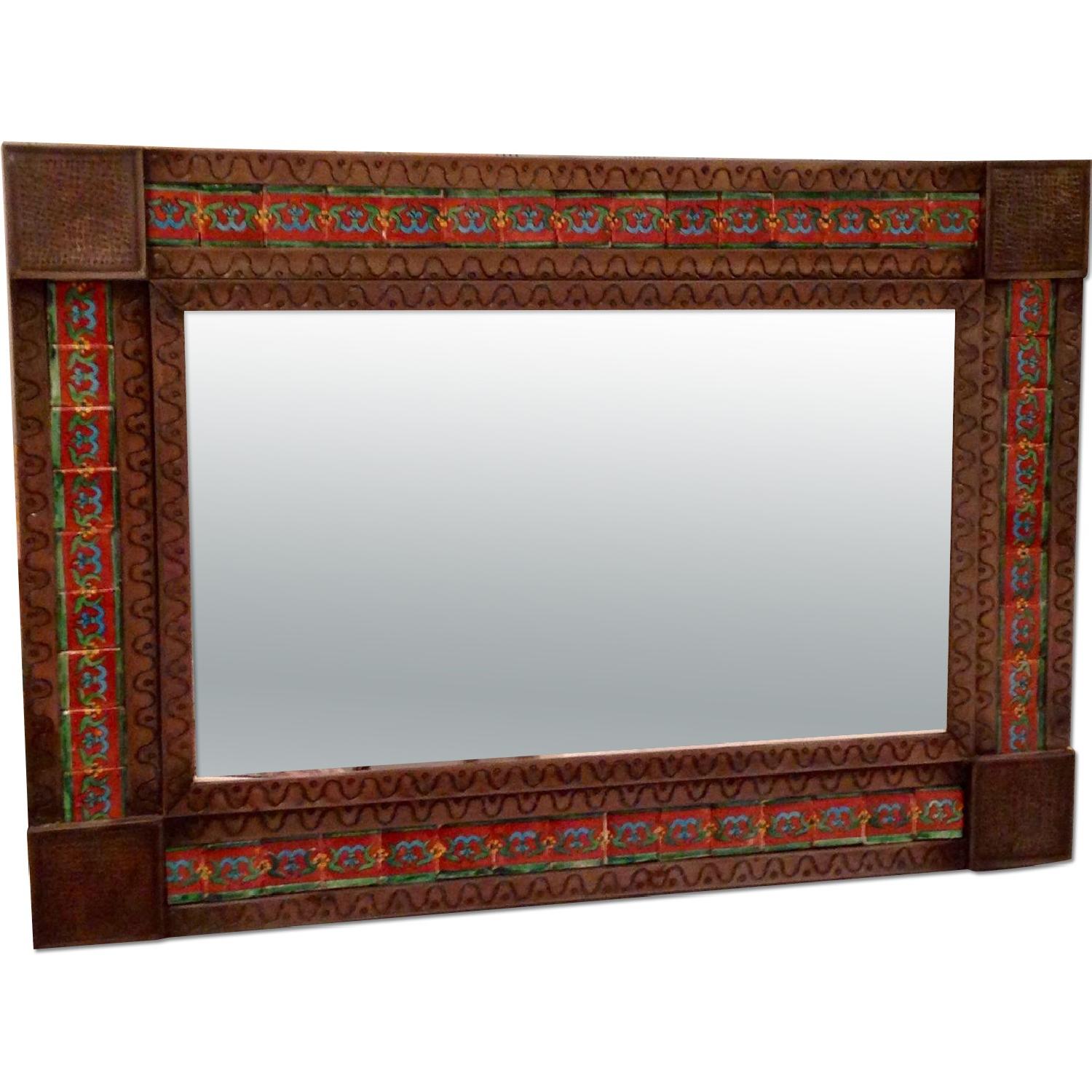 Hand-Crafted Mexican Mirror w/ Tin Frame & Tiles - image-0