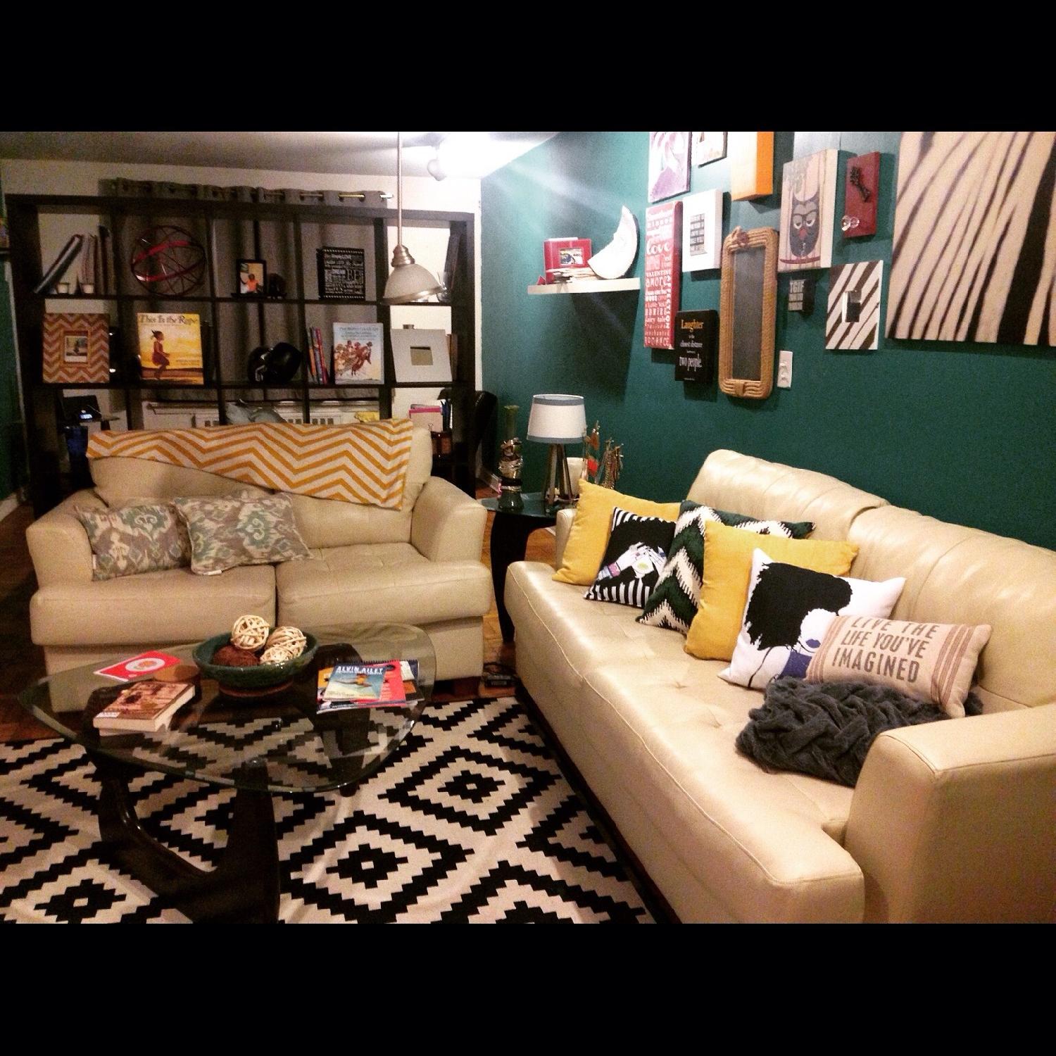 Rooms To Go White Leather Sofa + Loveseat - image-1