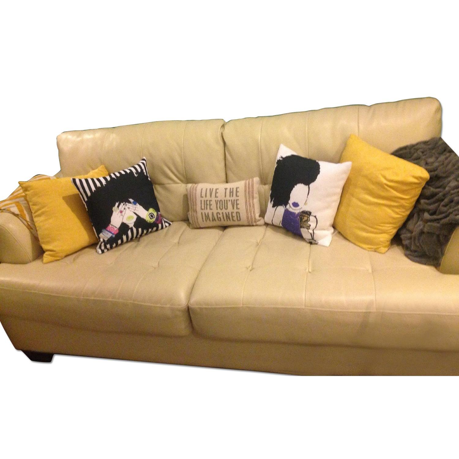 Rooms To Go White Leather Sofa + Loveseat - image-0