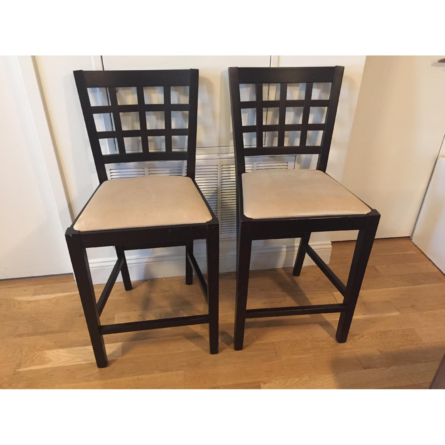 2 Dark Brown Wooden Bar stools AptDeco