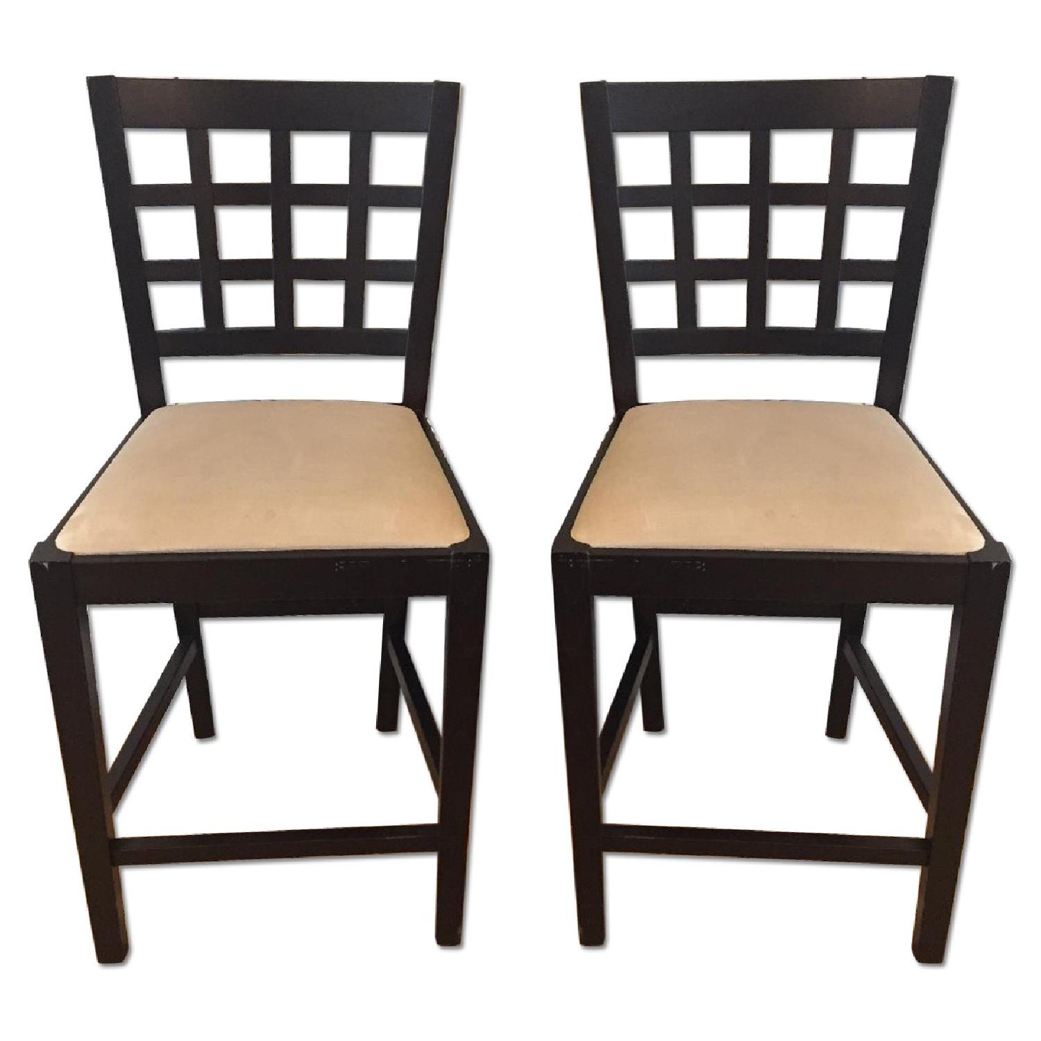 2 Dark Brown Wooden Bar stools AptDeco