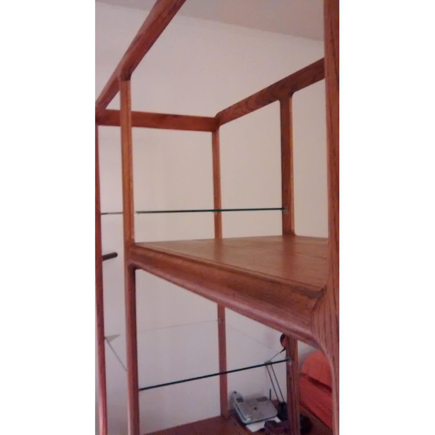 Vintage 1970s Solid Oak Shelving Unit w/ Glass Shelves - image-5