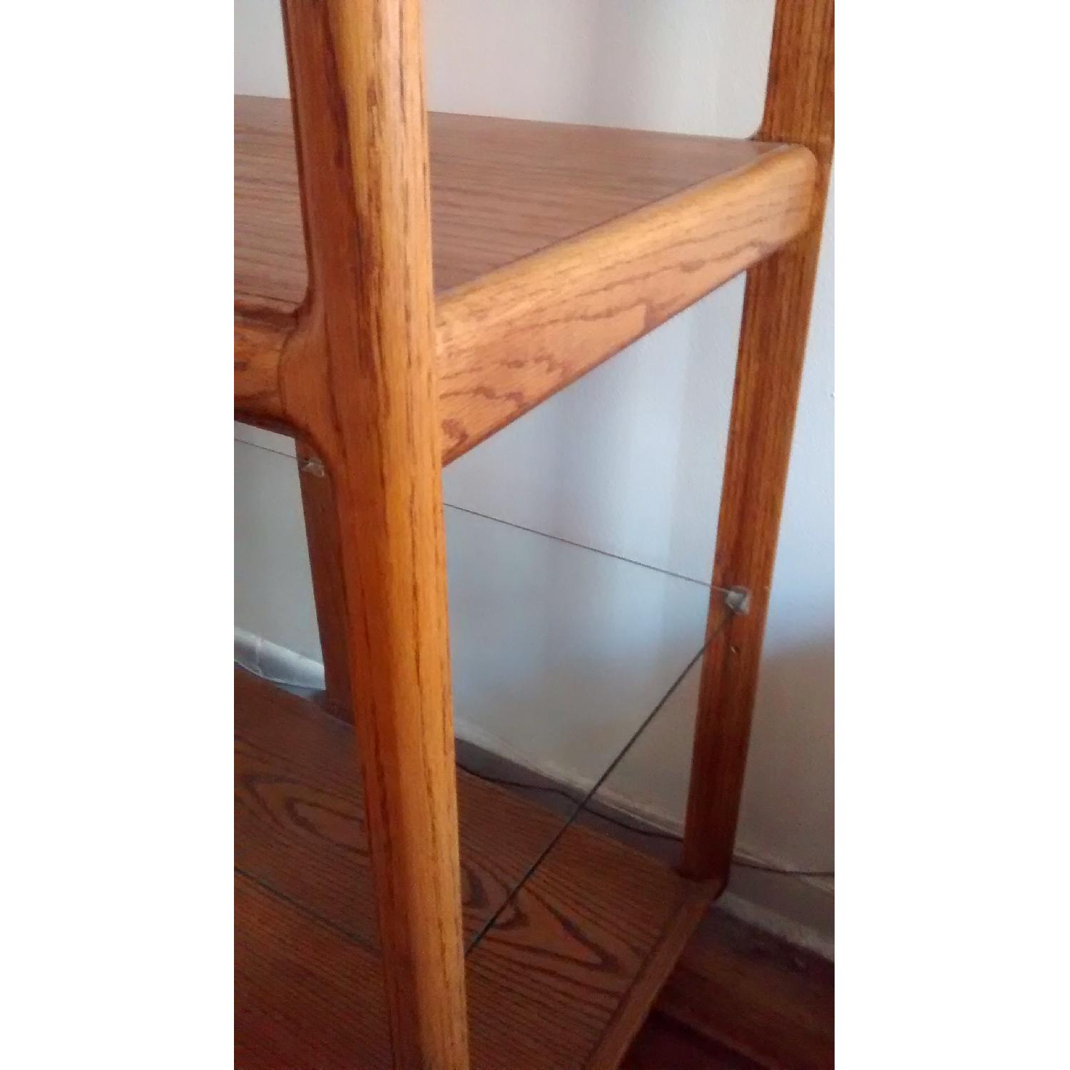 Vintage 1970s Solid Oak Shelving Unit w/ Glass Shelves - image-7