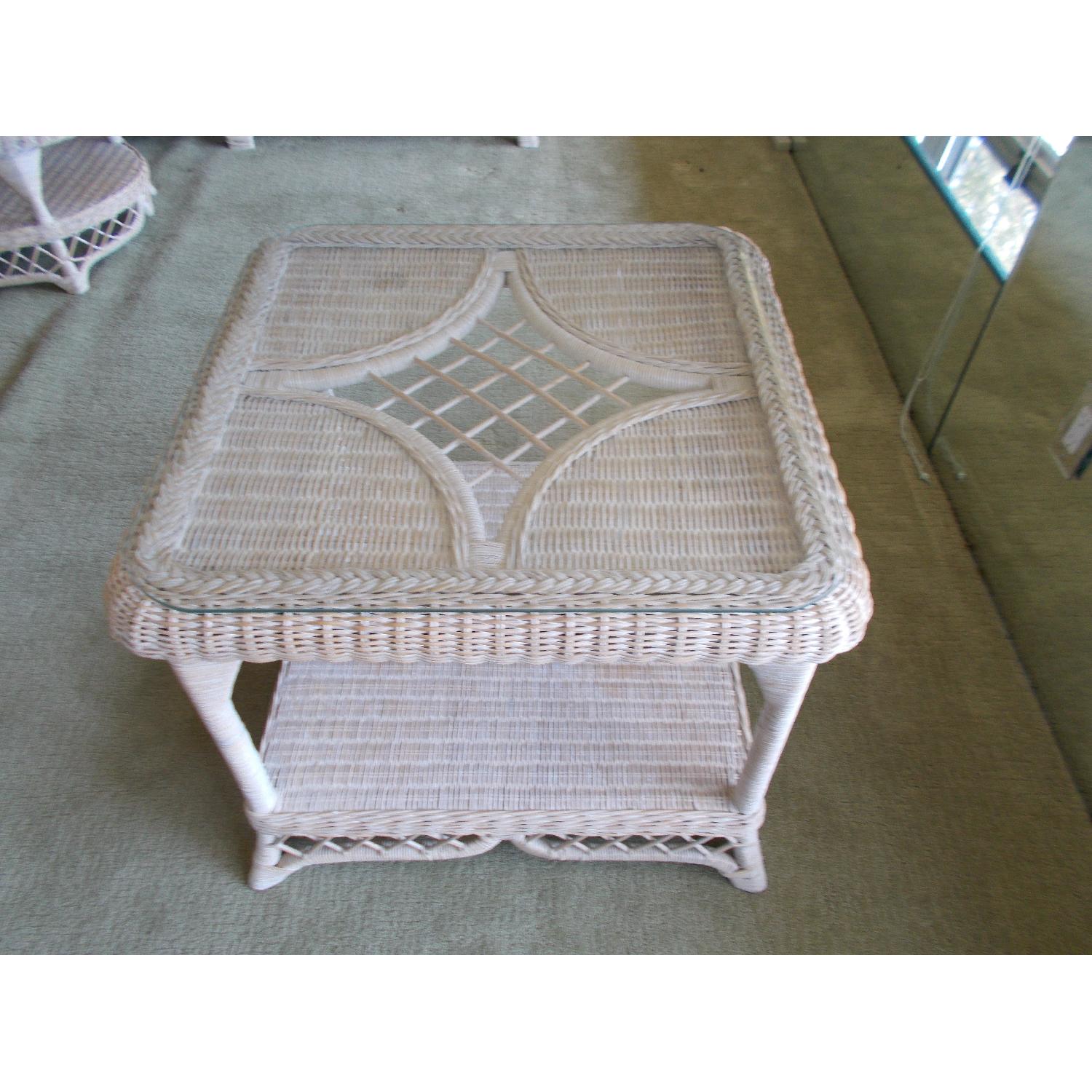 Henry Link Living Room Wicker/Glass Top Lamp Side Tables AptDeco