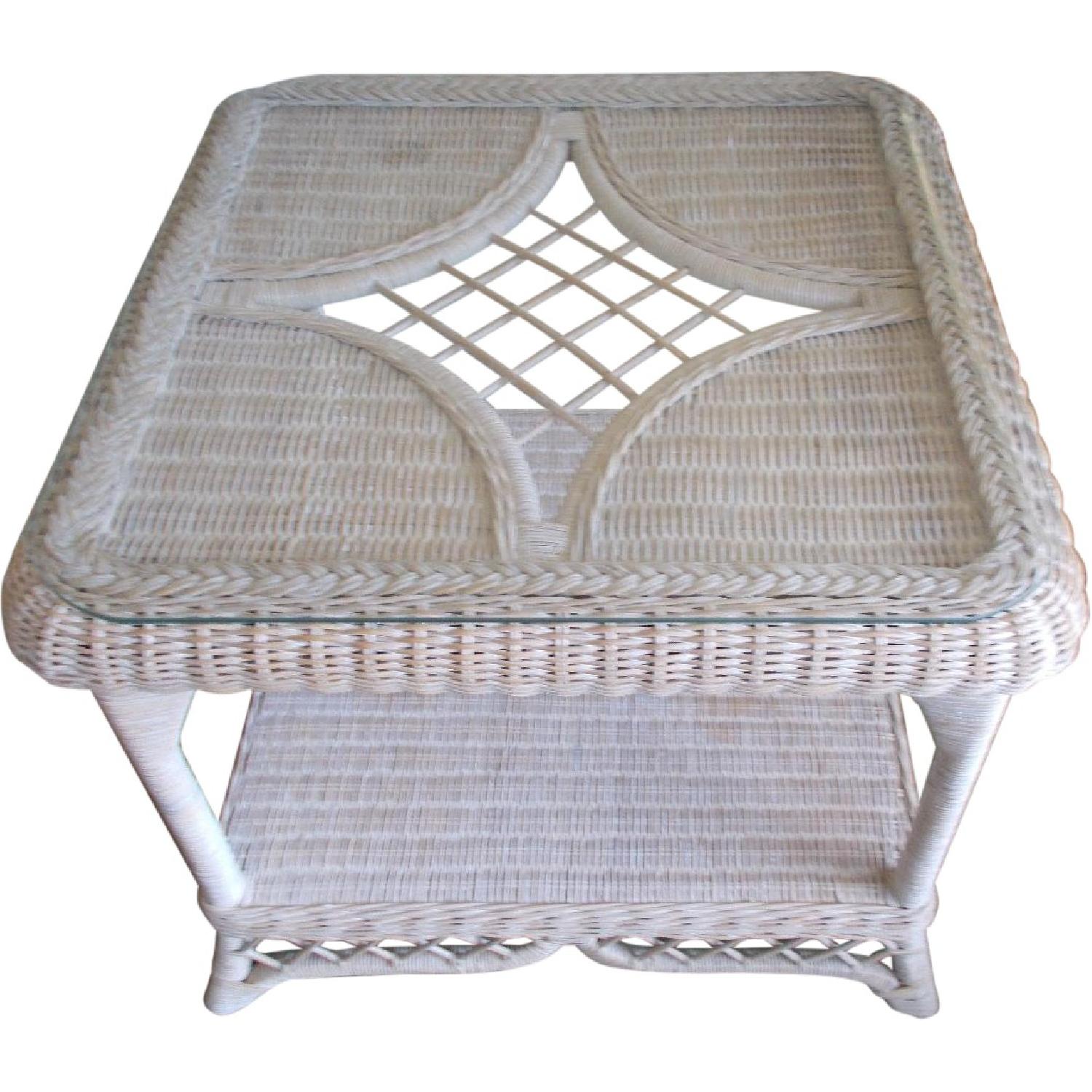 Henry Link Living Room Wicker/Glass Top Lamp Side Tables AptDeco