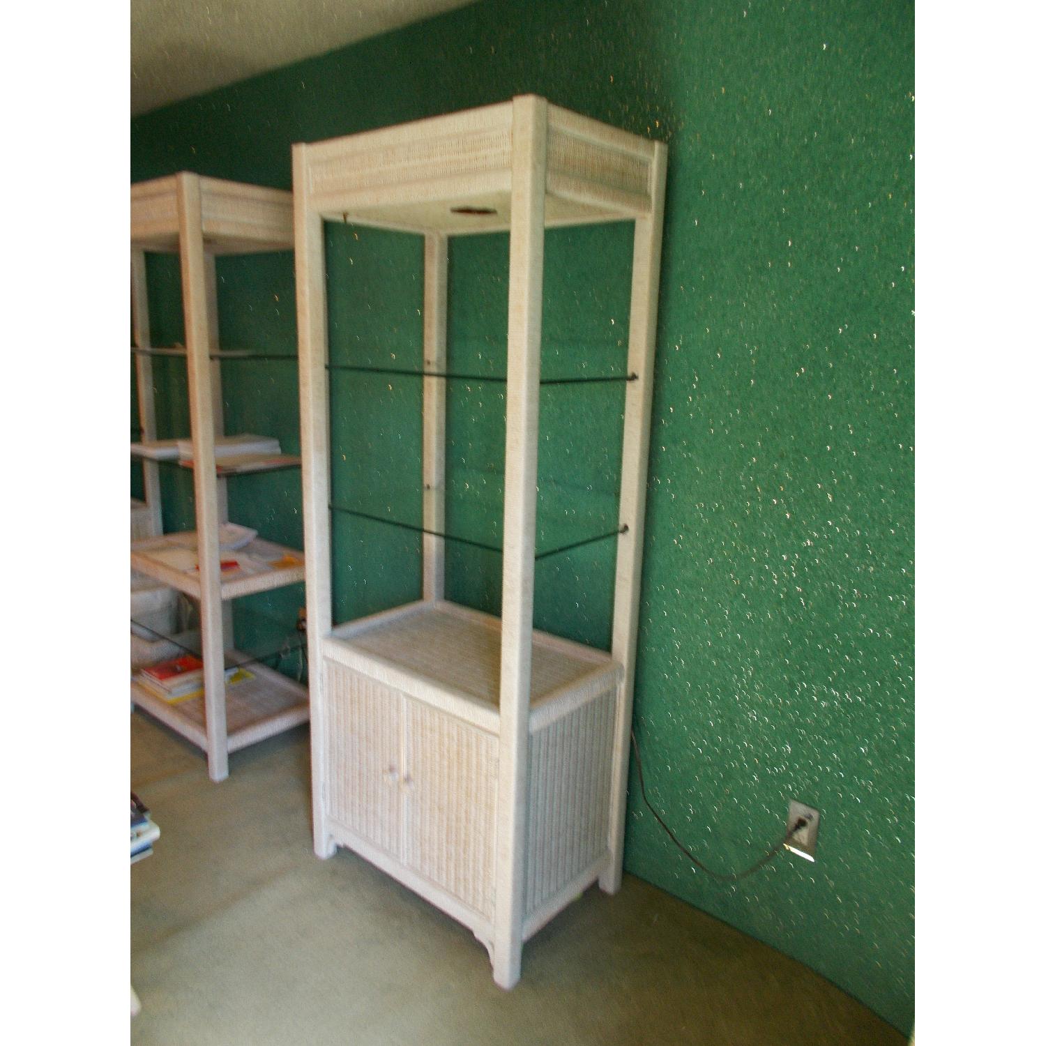Henry Link Tall Wicker Cabinets w/ Glass Shelves & Lighting - image-1