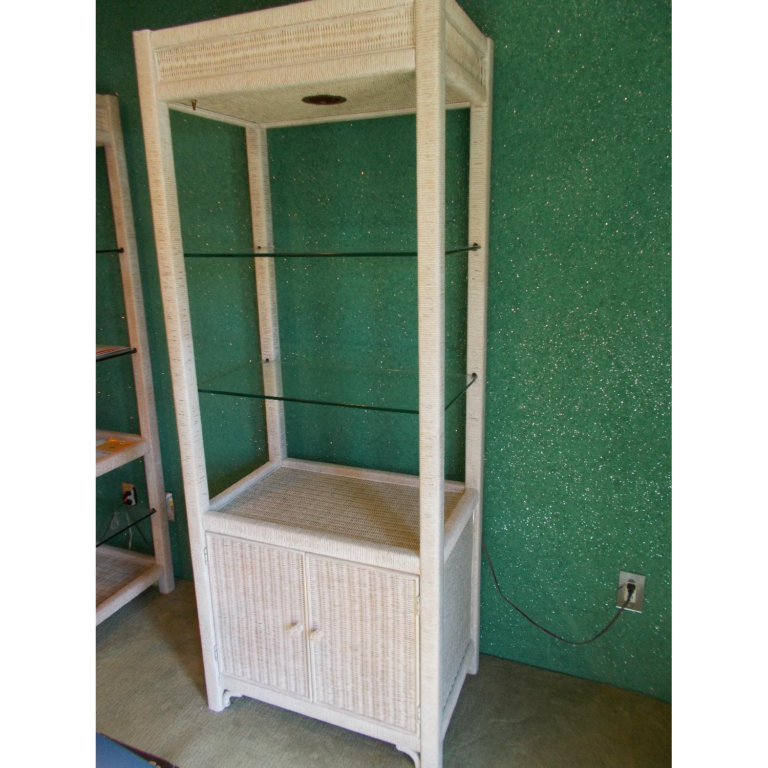 Henry Link Tall Wicker Cabinets w/ Glass Shelves & Lighting - image-2