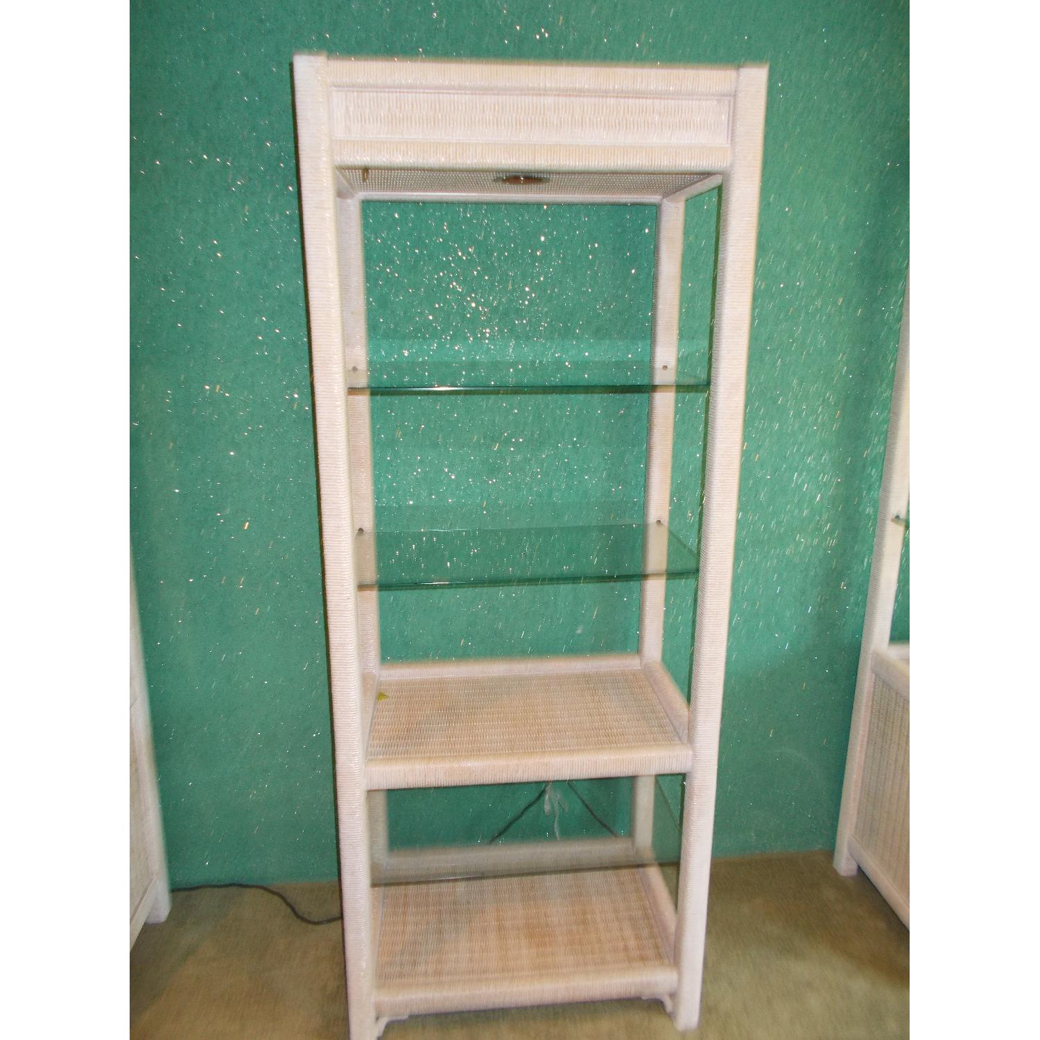 Henry Link Tall Wicker Cabinets w/ Glass Shelves & Lighting - image-3