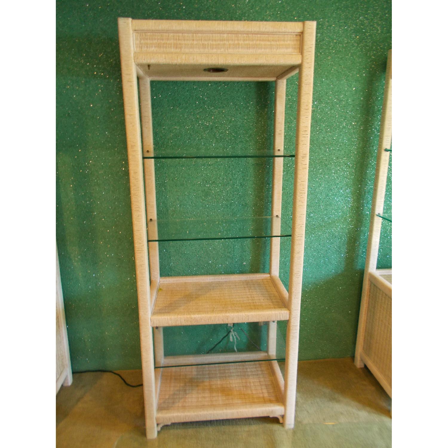 Henry Link Tall Wicker Cabinets w/ Glass Shelves & Lighting - image-4