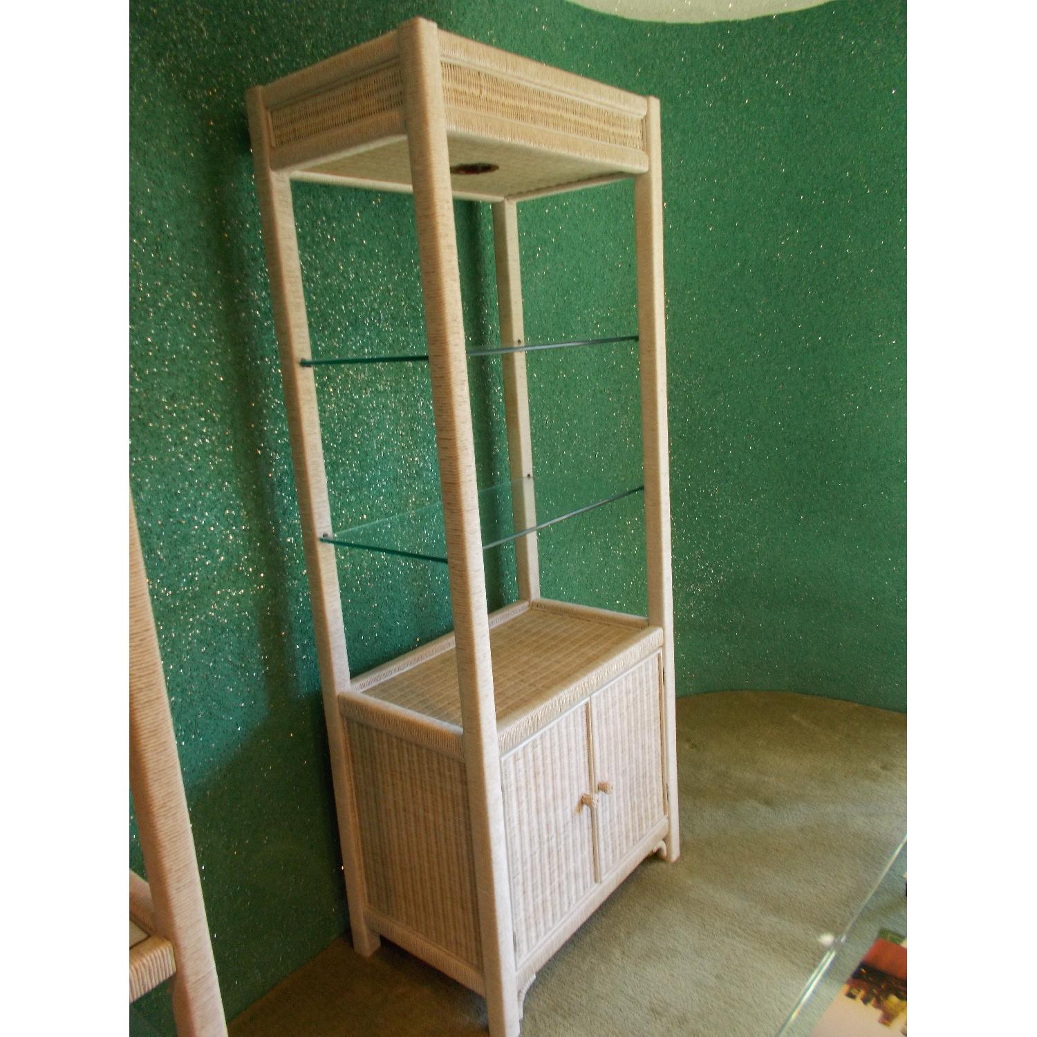 Henry Link Tall Wicker Cabinets w/ Glass Shelves & Lighting - image-11