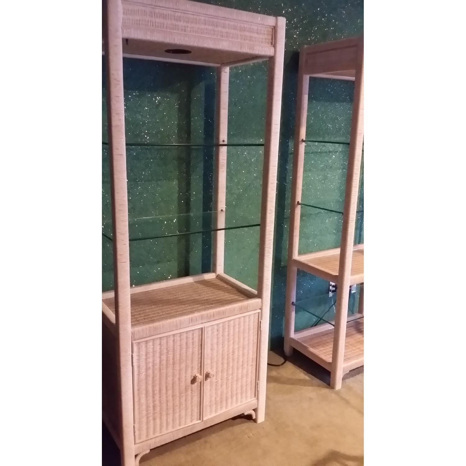 Henry Link Tall Wicker Cabinets w/ Glass Shelves & Lighting - image-15
