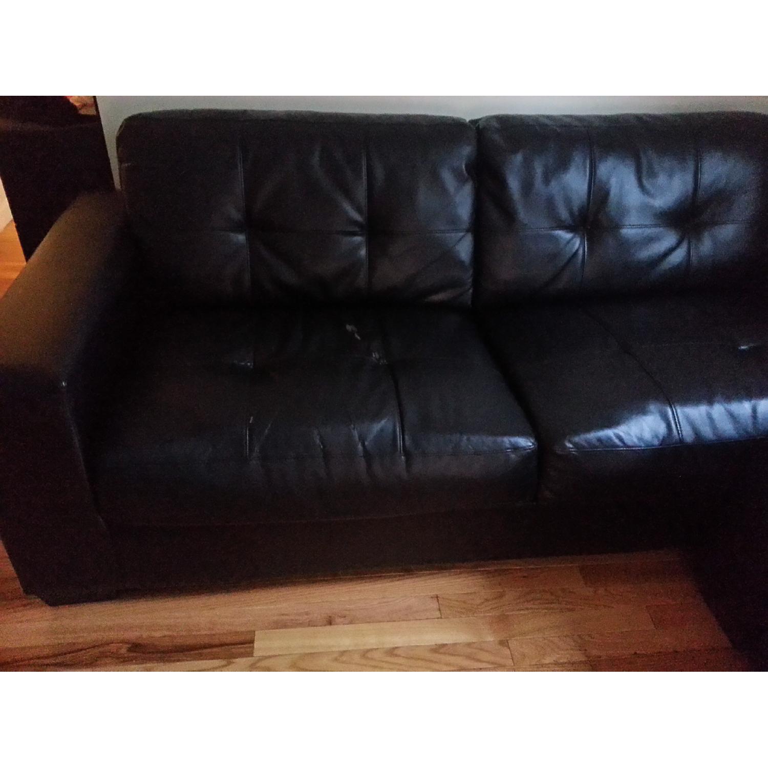 Value City Black Leather Sofa + Loveseat - image-5