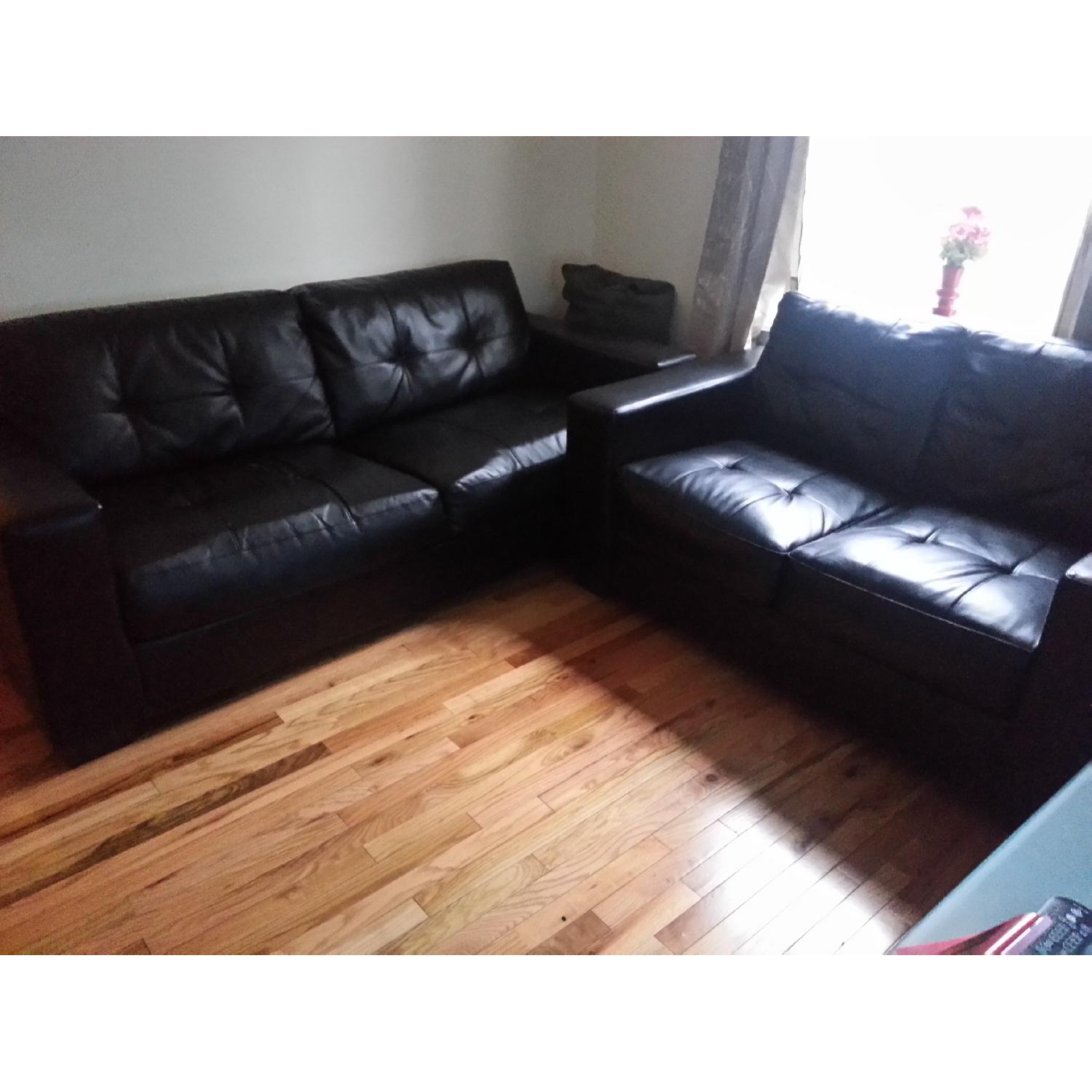 Value City Black Leather Sofa + Loveseat - image-7