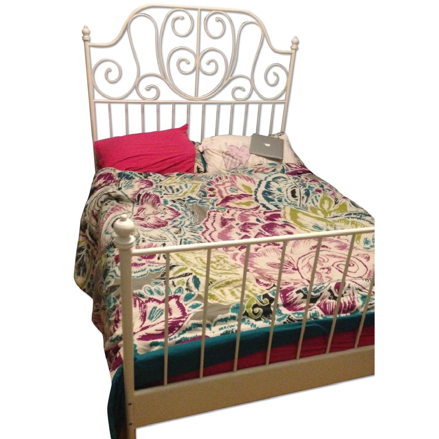 Ikea White Metal Full Bed Frame AptDeco