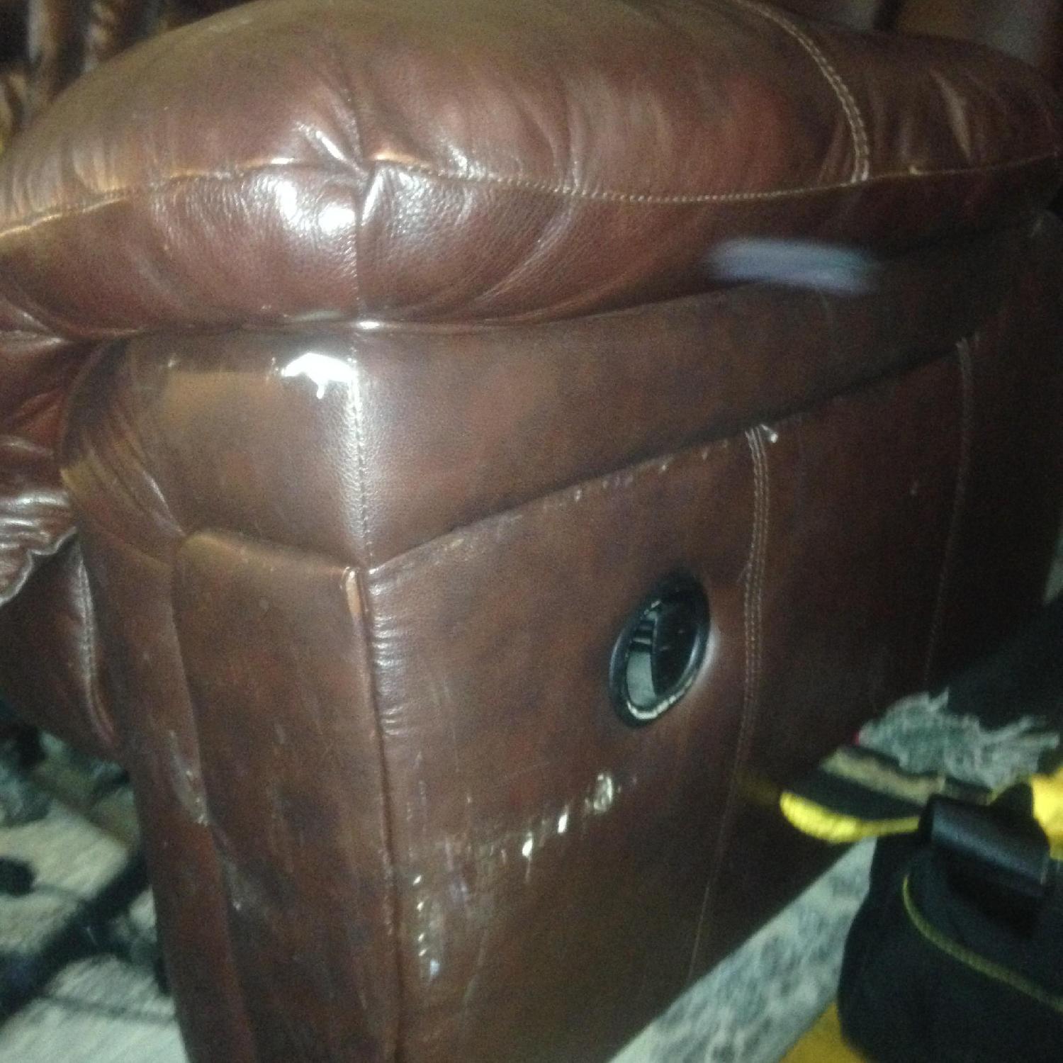 Ashley's Brown Leather Reclining Sofa - image-2