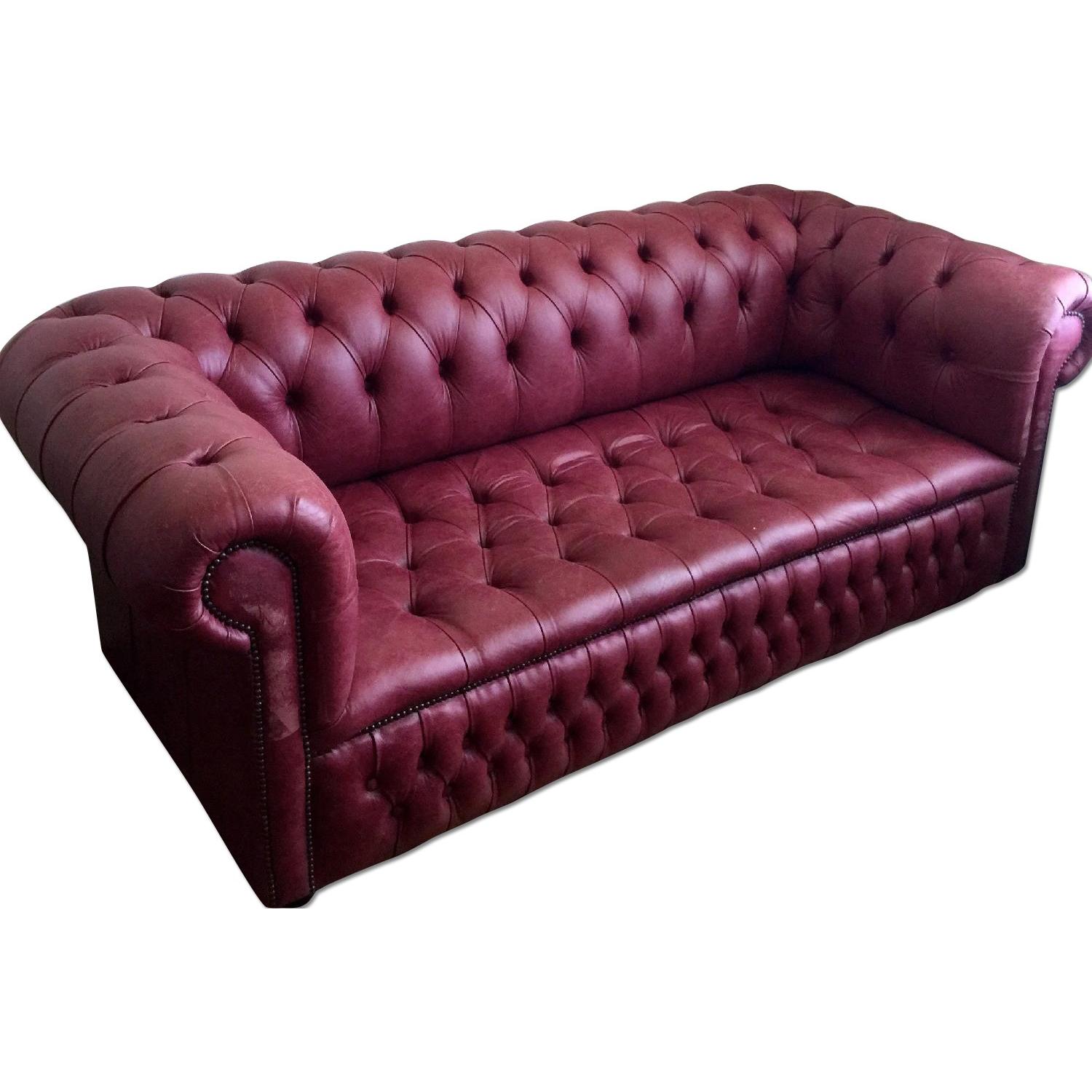 Red Leather Chesterfield Sofa AptDeco